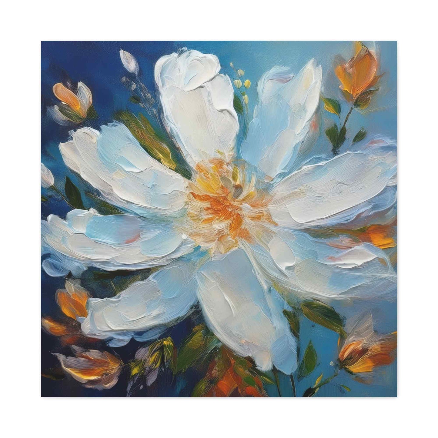 White Flower Print Canvas, White Flower Oil Paint Print 20x20, 24x24, 30x30, 32x32, 36x36, Art Design Print Non-Frame MC-4