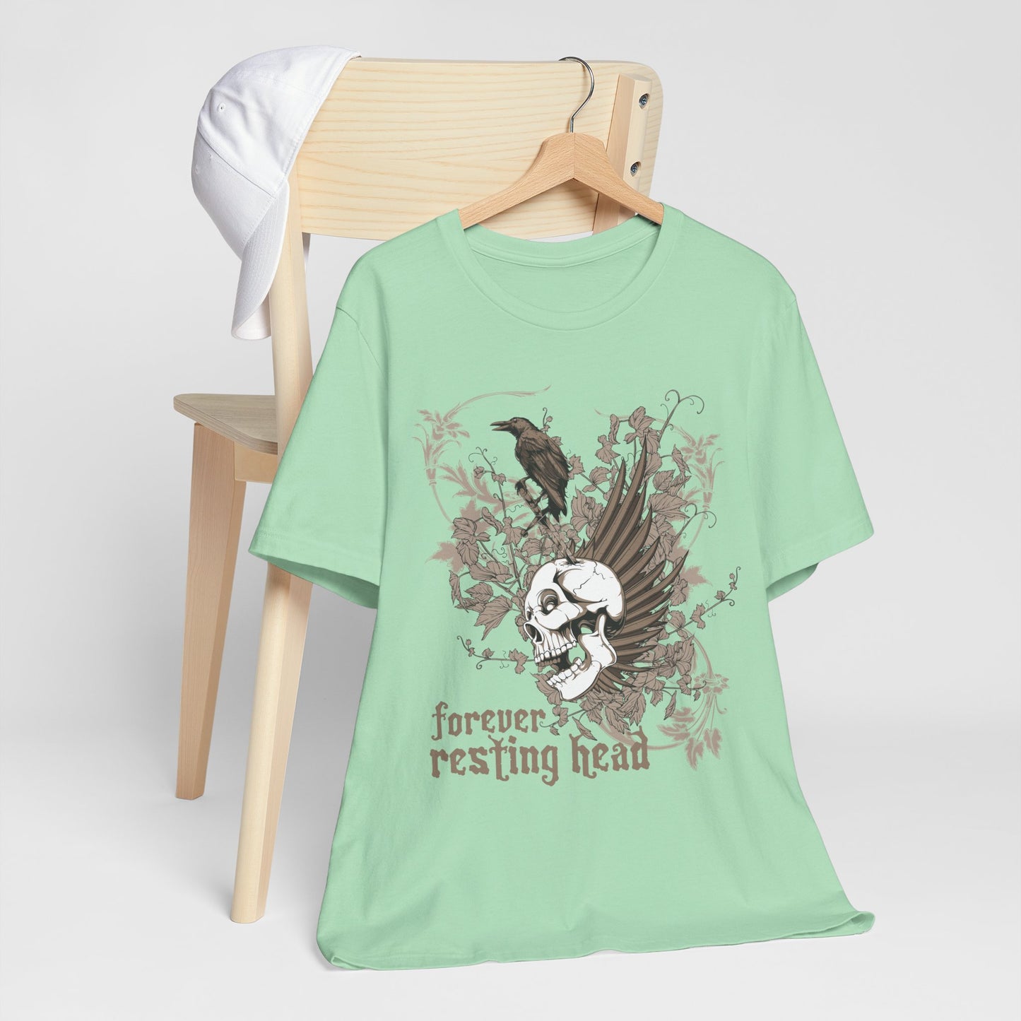 Forever Resting Head Tee, Edgy Graphic Shirt, Music T-Shirt, Gothic Tees, Skull Shirt, Art Design Tee, Skull Graphic Top