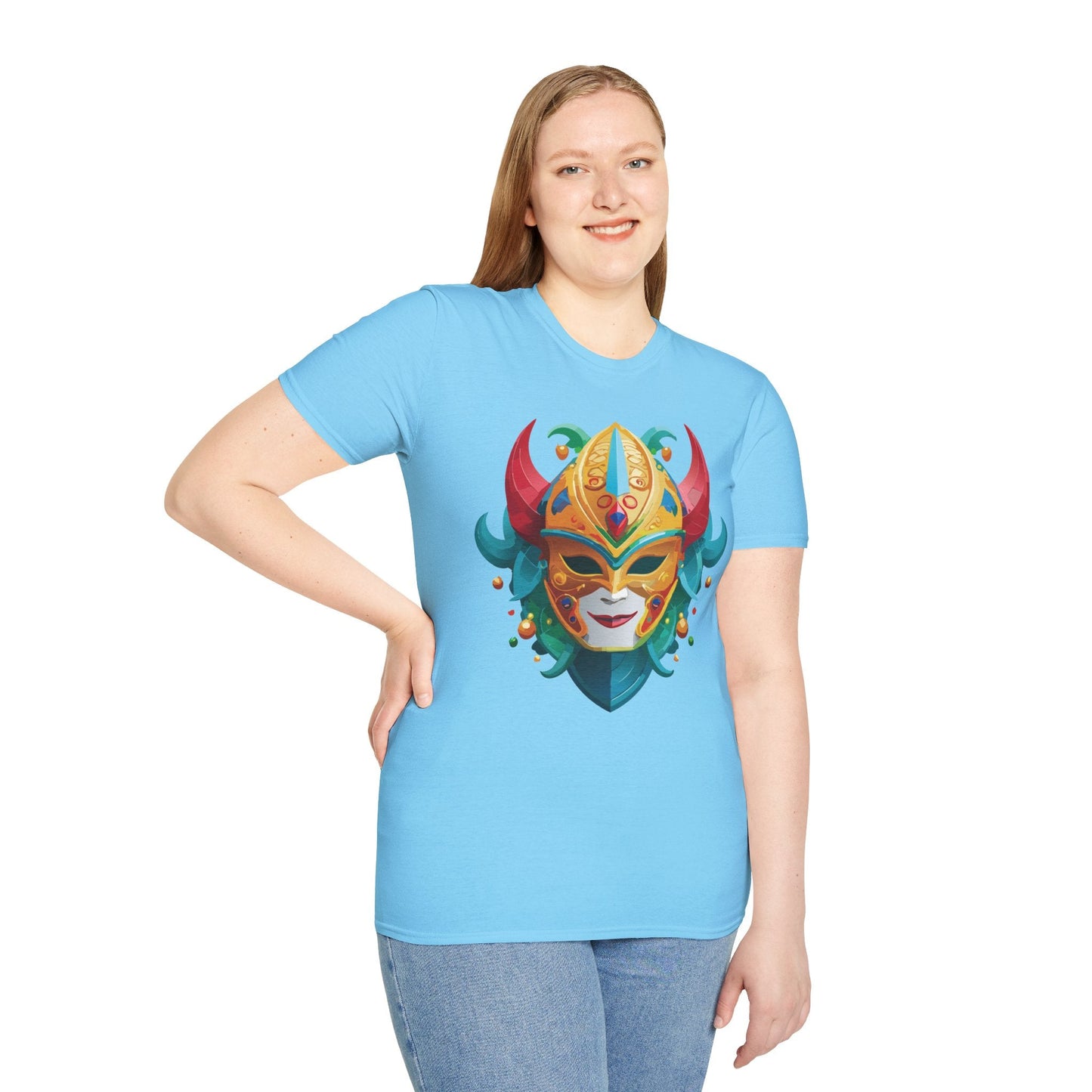 Unisex Mask Tee Shirt Softstyle Gildan 64000 Cotton Tee Masquerade Design Artwork