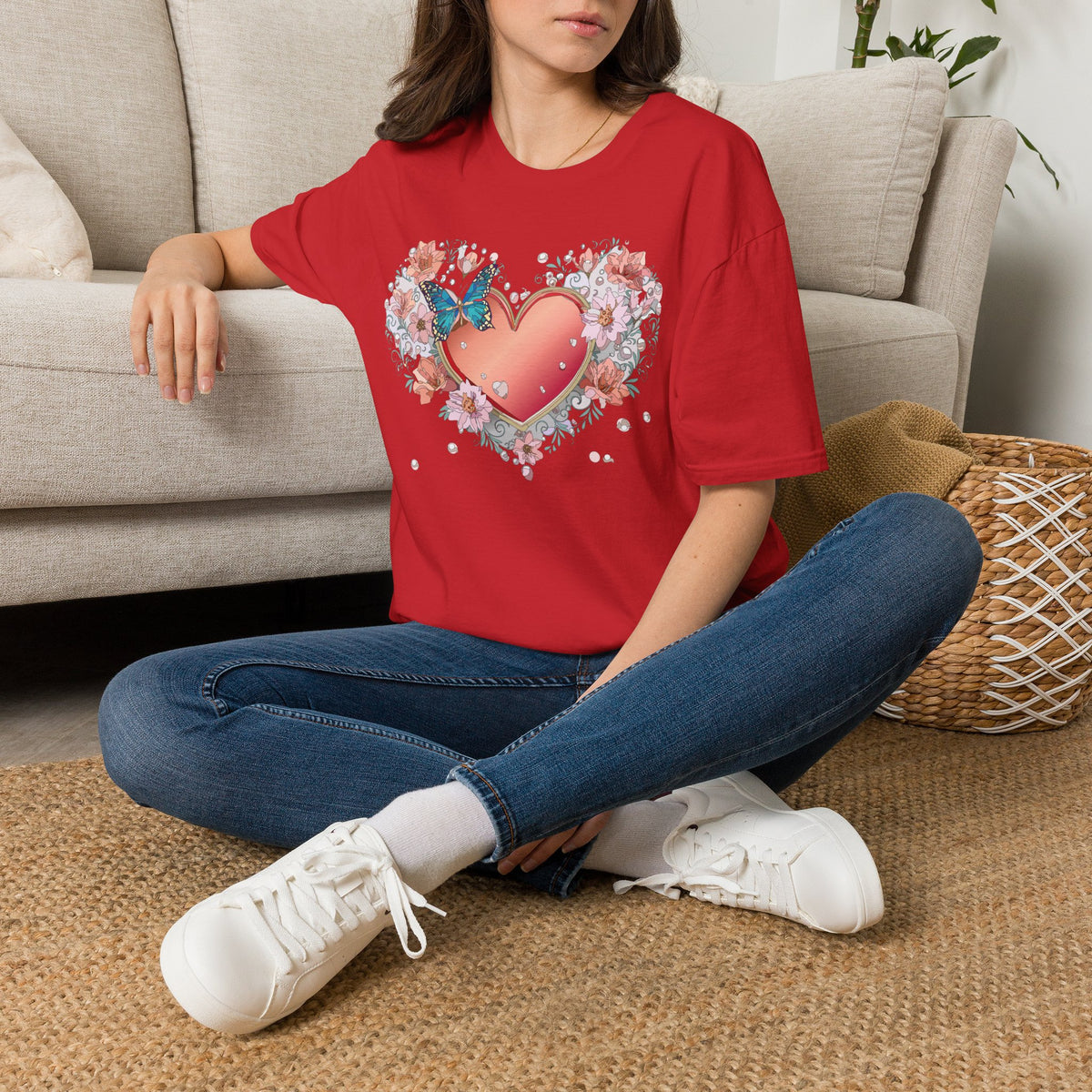 Butterfly Heart Floral Blue Butterfly Graphic Design Unisex 100 Cotton Gildan T-Shirt