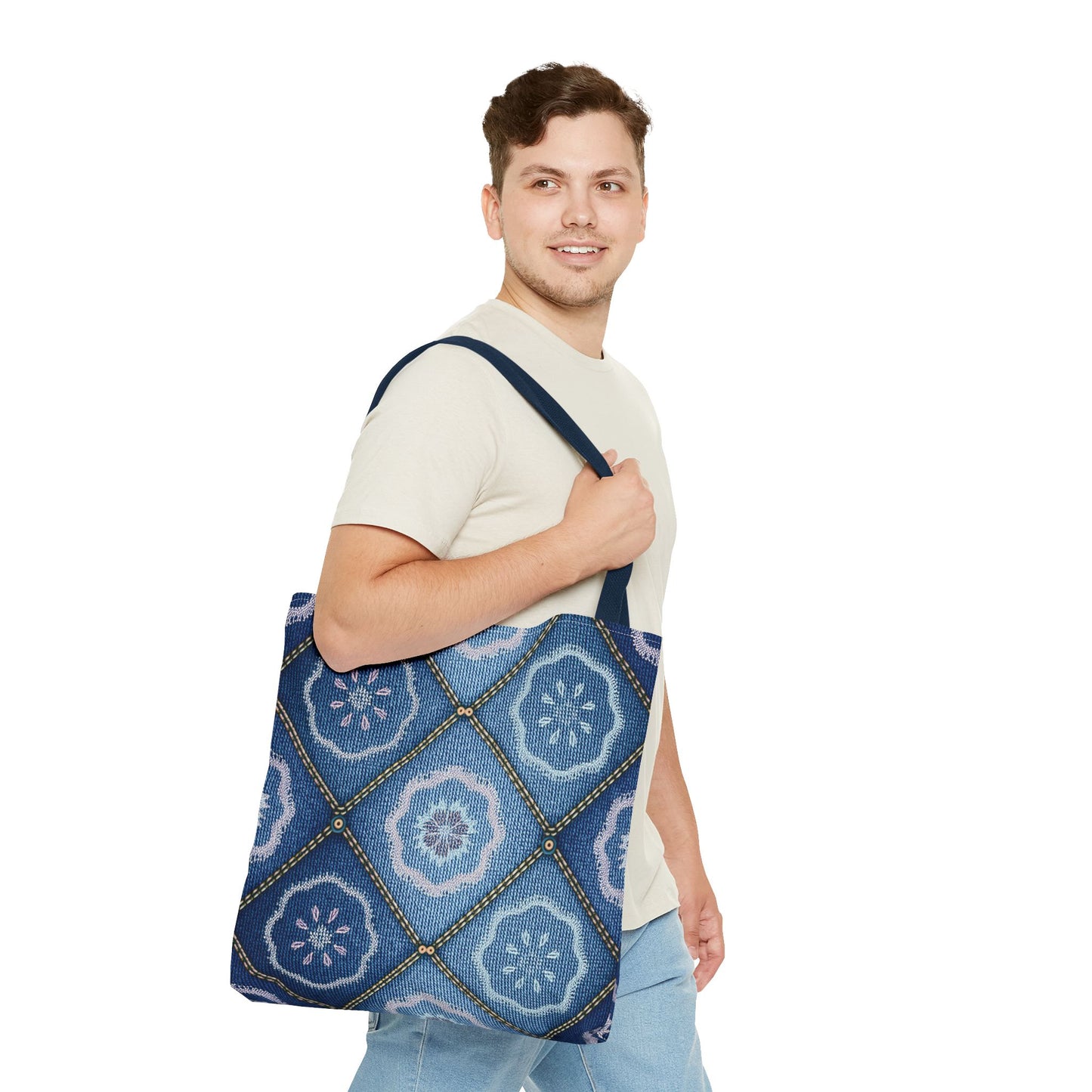 Denim Fabric Imitation Print Unisex Canvas Bag Poly Spun 3 Sizes Tote Bag 123