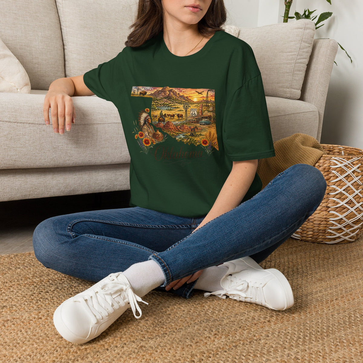 Oklahoma State Travel Tourist Graphic Design Unisex 100 Cotton Gildan T-Shirt