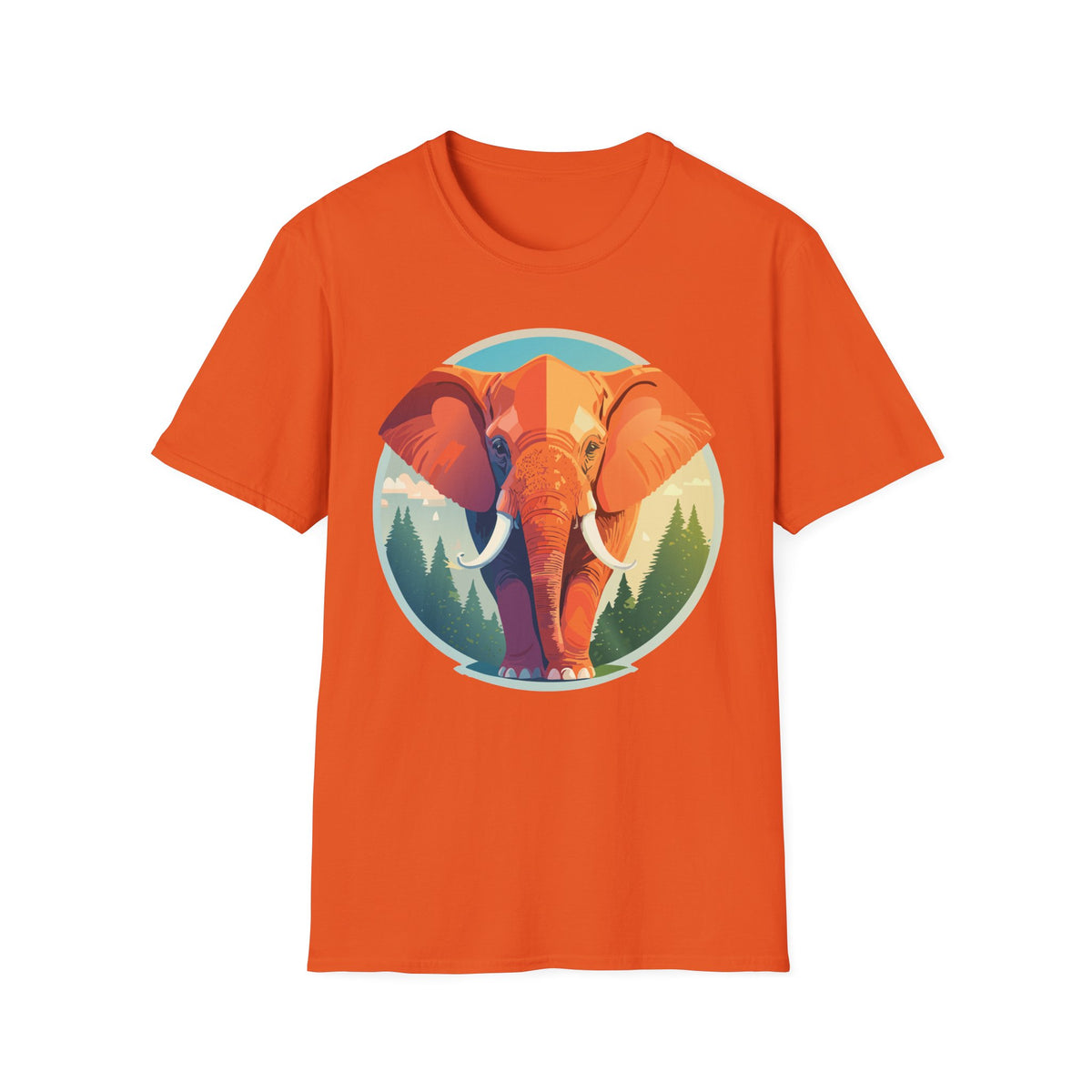 Colorful Elephant Illustration T-Shirt | Retro Forest Circle Art