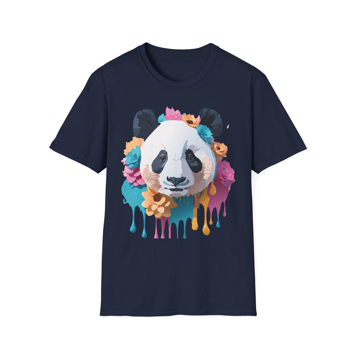 Floral Panda Head T-Shirt | Colorful Drip Art, Cute Animal Tee