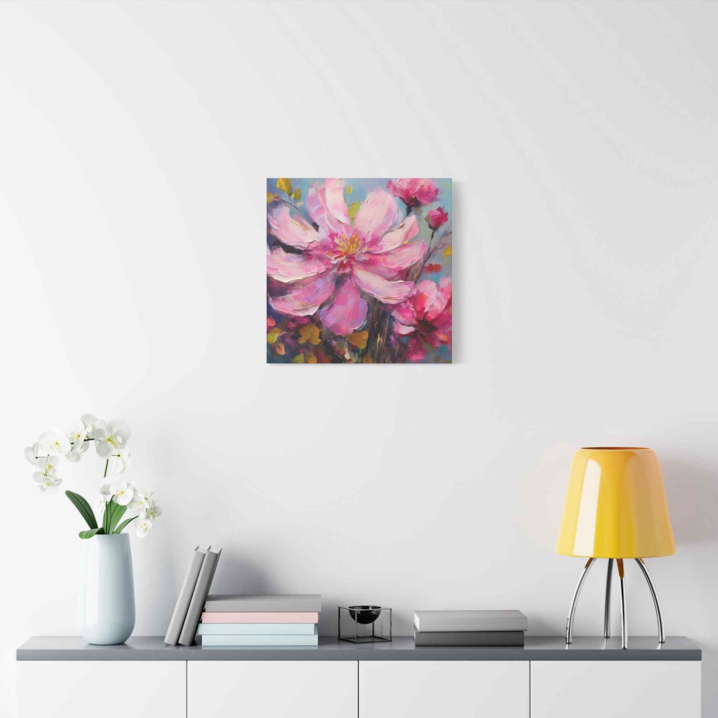 Pink Flowers Print Canvas, Pink Flowers Oil Paint Print 20x20, 24x24, 30x30, 32x32, 36x36, Art Design Print Non-Frame MC-12