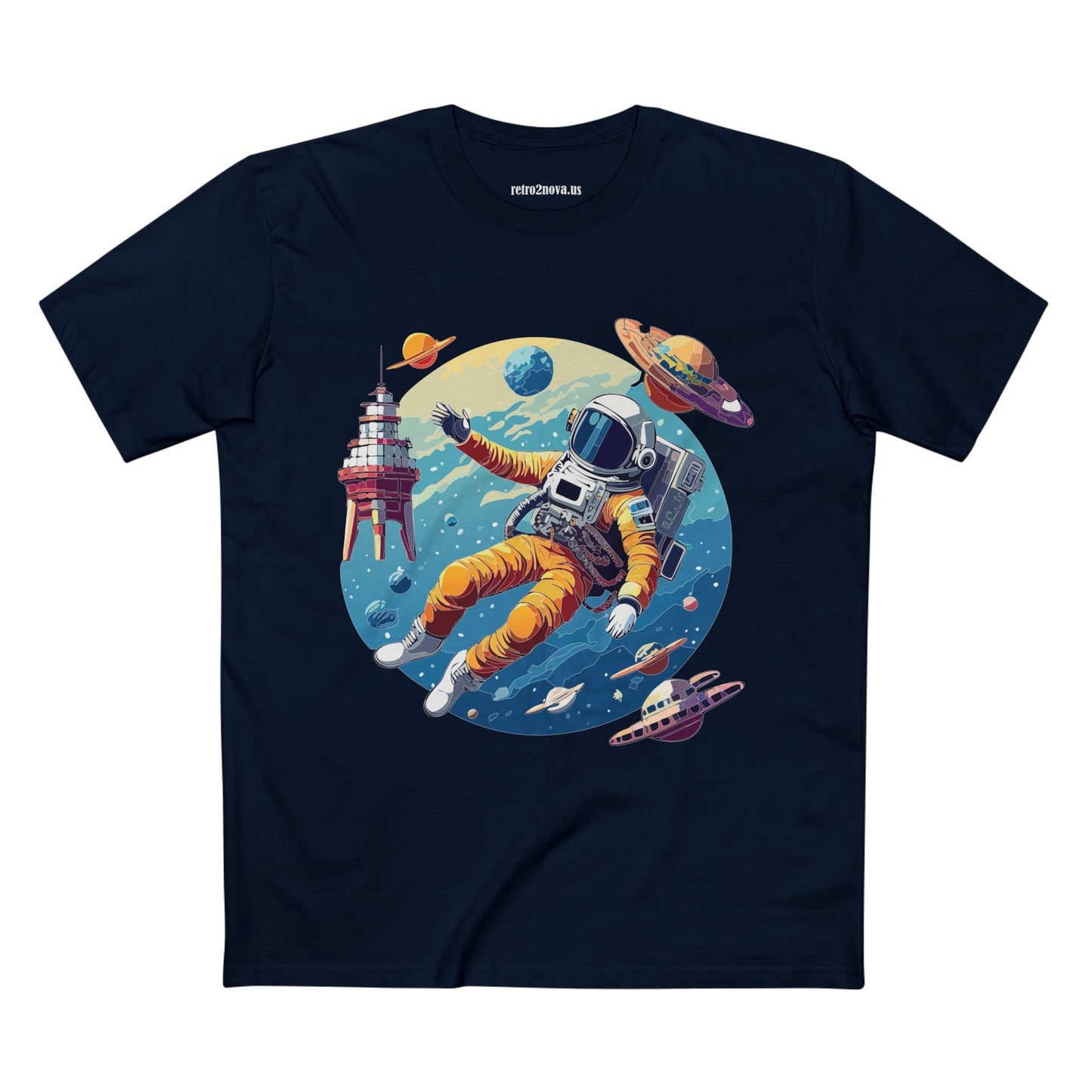 Cosmos Shirt Astronaut Art Unisex Premium Cotton Tee Retro2Nova Original Design Artwork