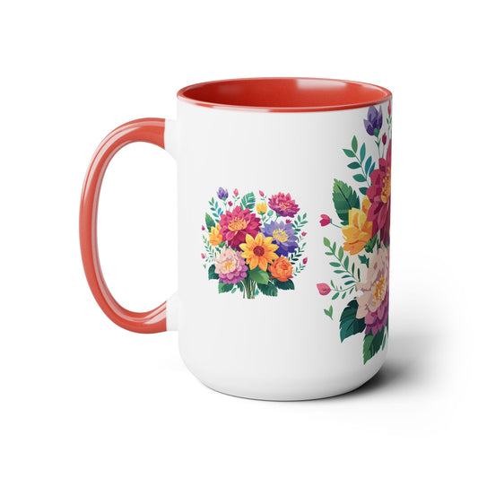 Taza de café de dos tonos con flores