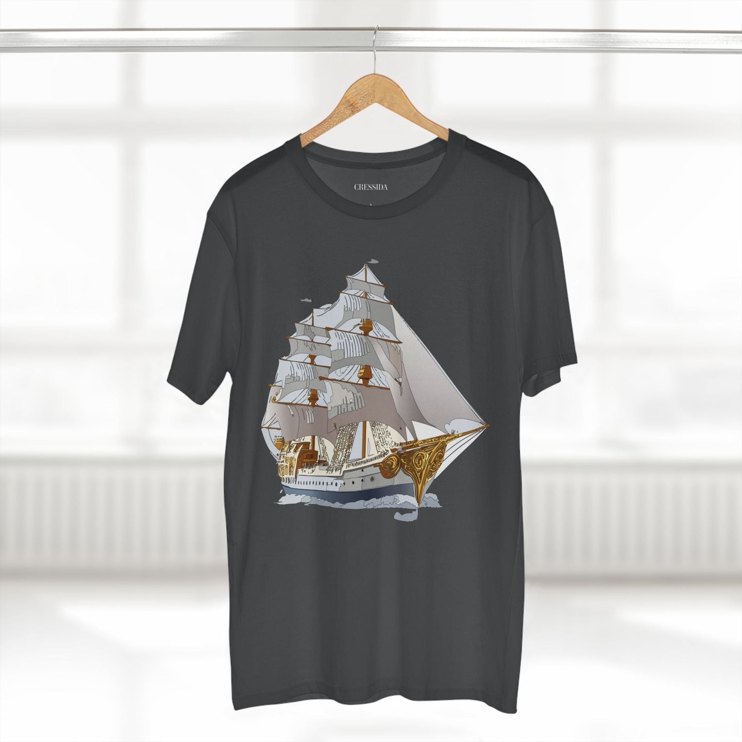 Ship Graphic Unisex 100 Cotton T-Shirt with Gold Frigate Art Design 8