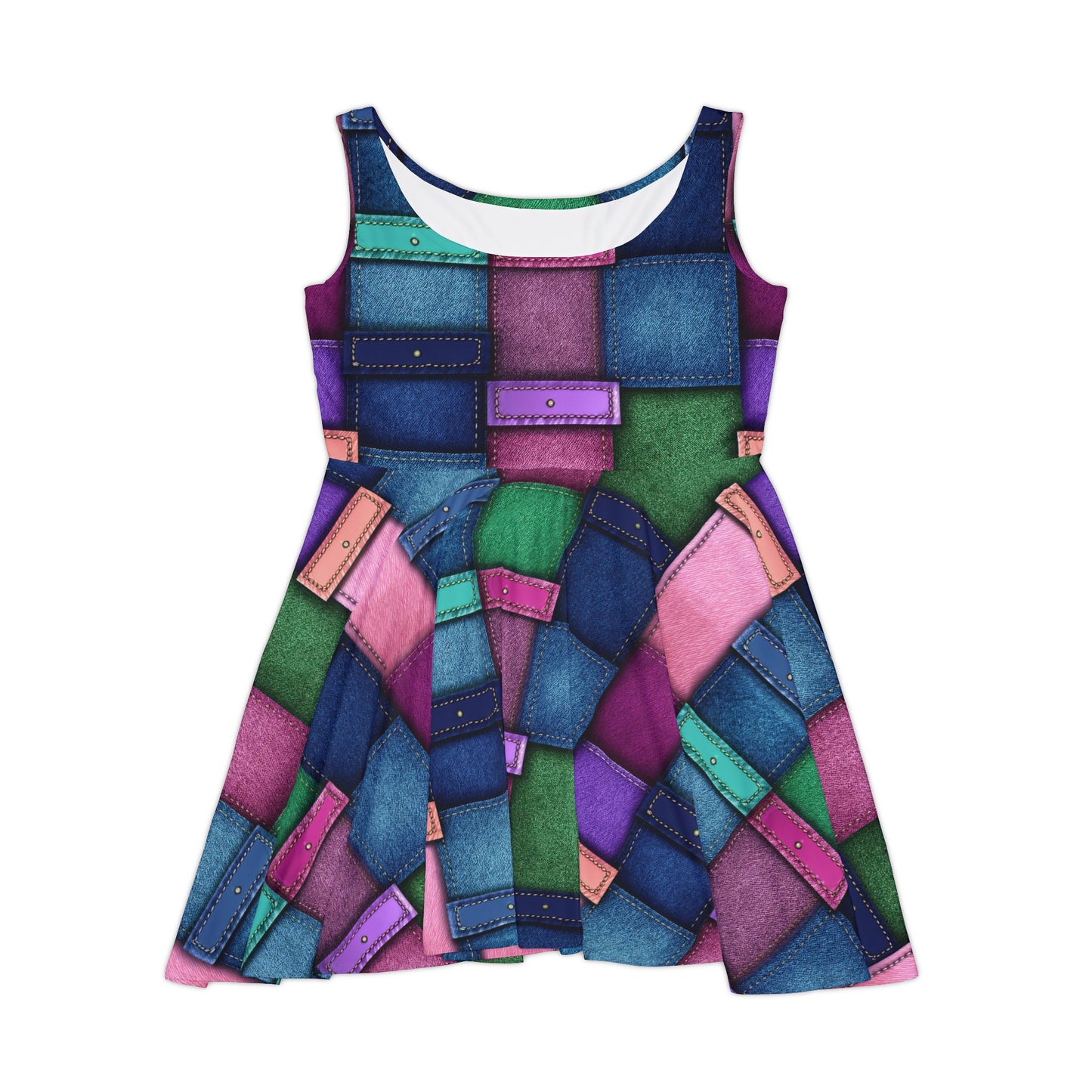 Women Denim Print Skater Dress, Denim Print Poly-Span Dress - 8