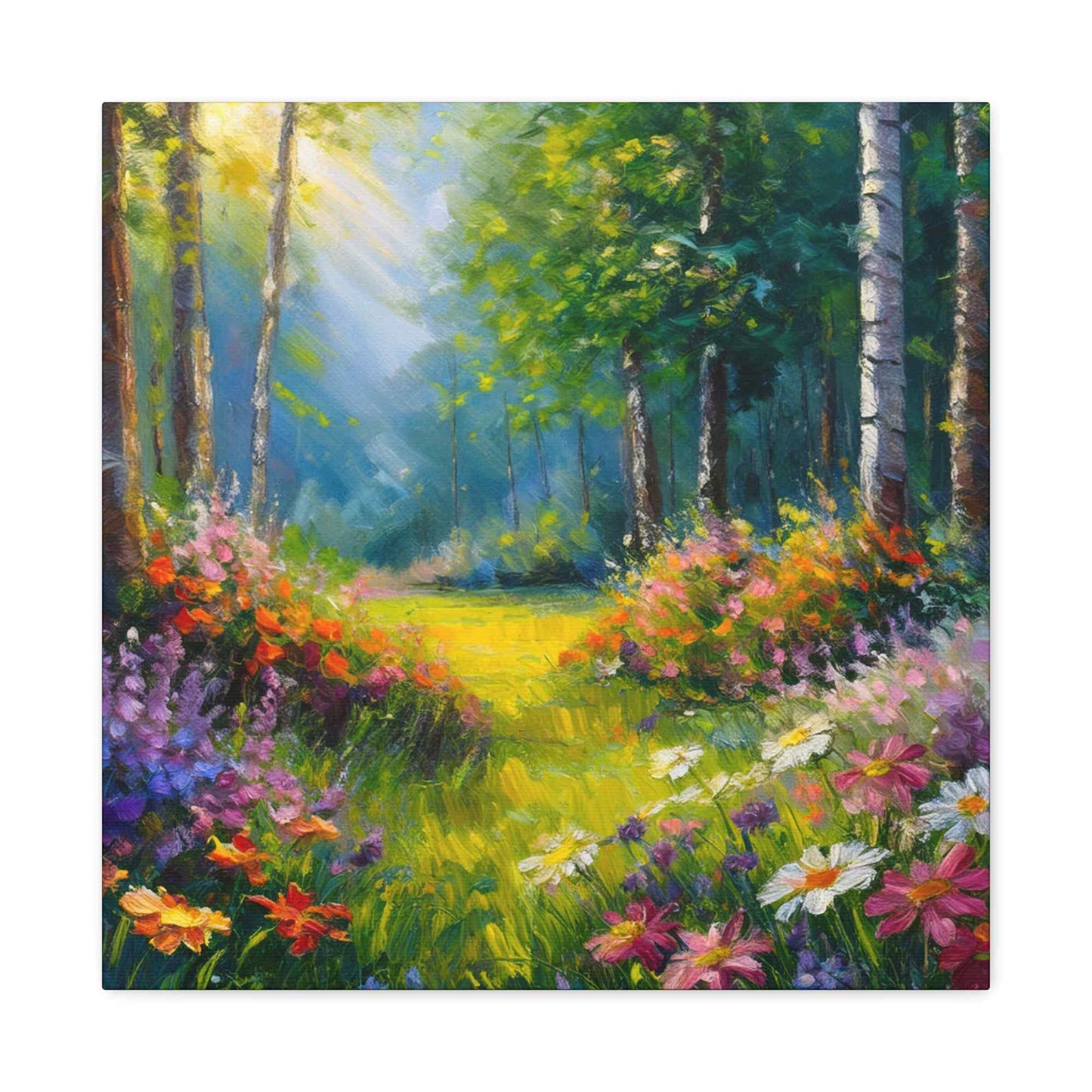 Summer Forest Print Canvas, Oil Paint Print 20x20, 24x24, 30x30, 32x32, 36x36 Art Design Print Pine-Wood Inner Frame MC-90