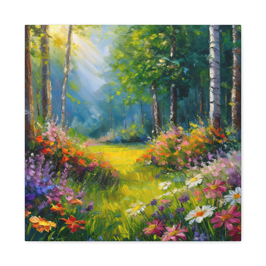 Summer Forest Print Canvas, Oil Paint Print 20x20, 24x24, 30x30, 32x32, 36x36 Art Design Print Pine-Wood Inner Frame MC-90