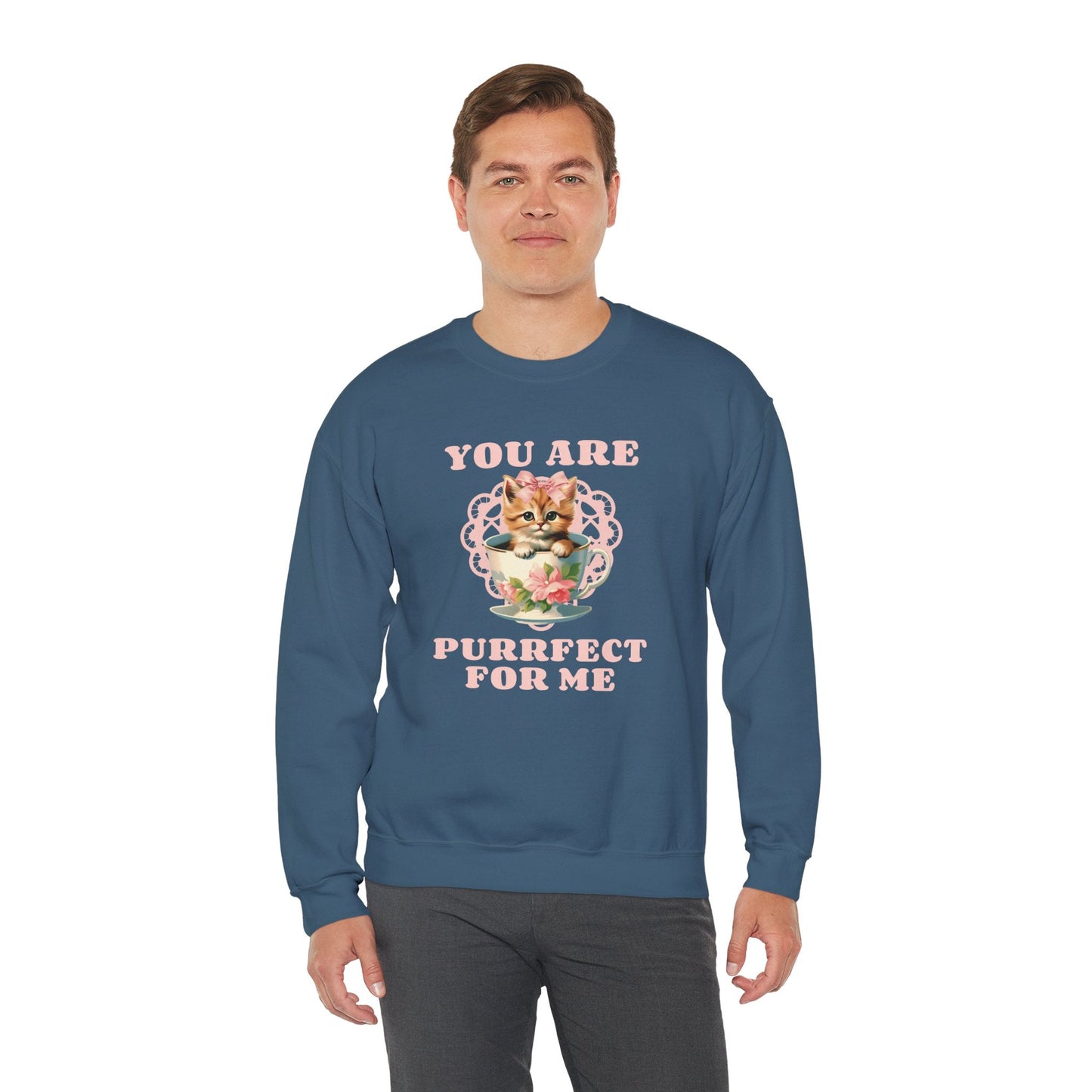 Cat Sweatshirt With Heart Print Valentines Day Unisex 50 50 Cotton Poly Crewneck