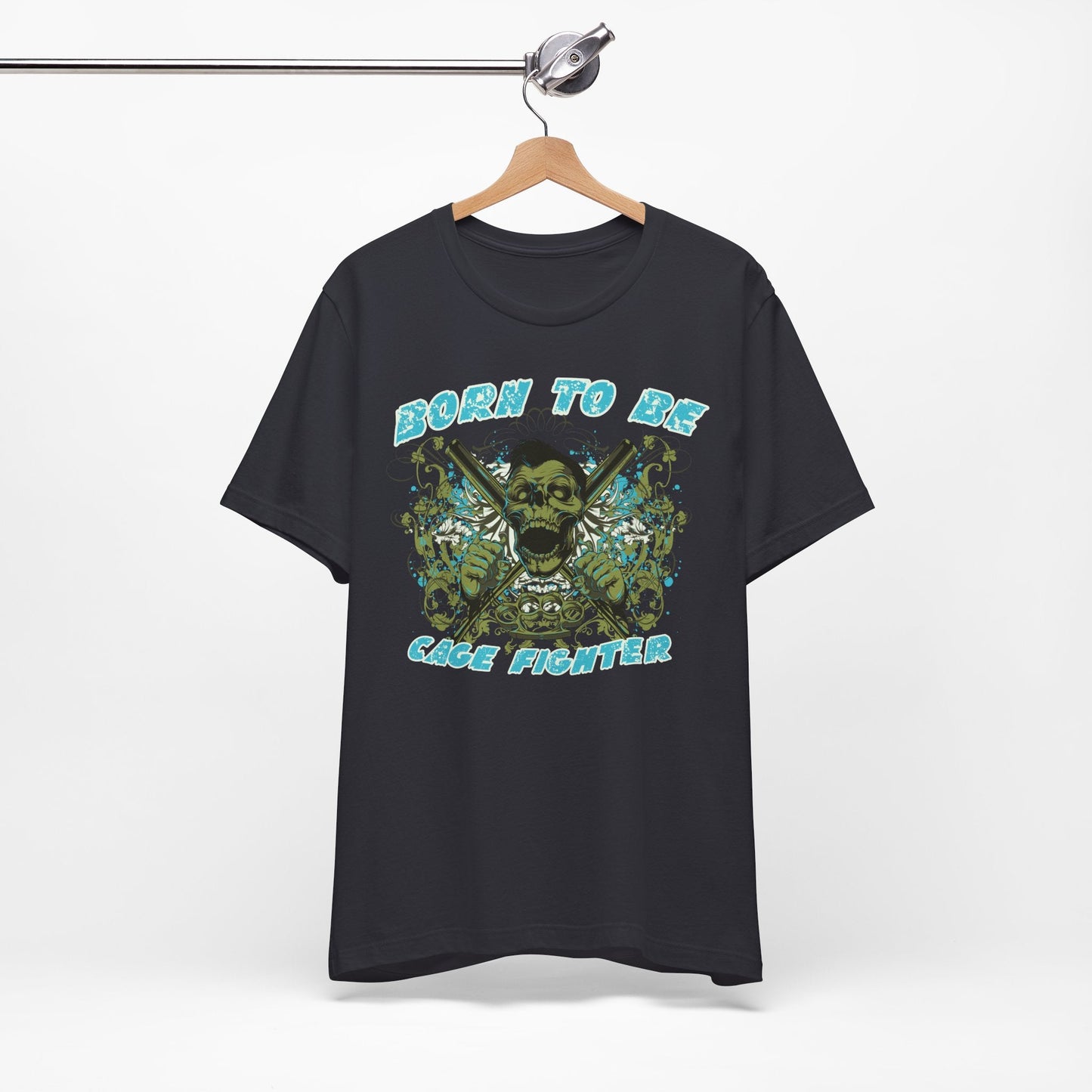 Born To Be Cage Fighter Tee Skull Crossed Knives Graphic T-Shirt