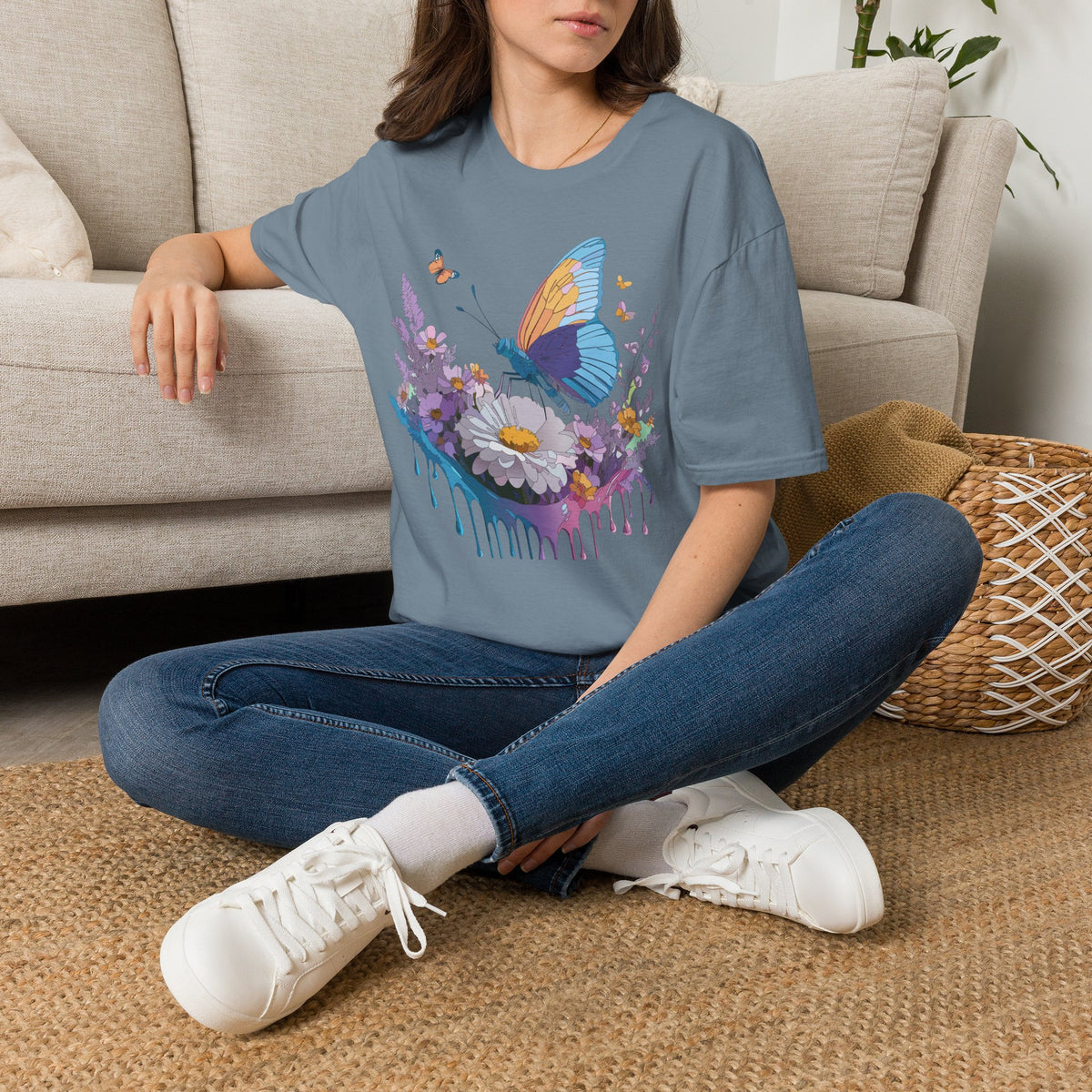 Butterfly and Wildflower Floral Graphic Tee Unisex 100 Cotton Gildan T-Shirt