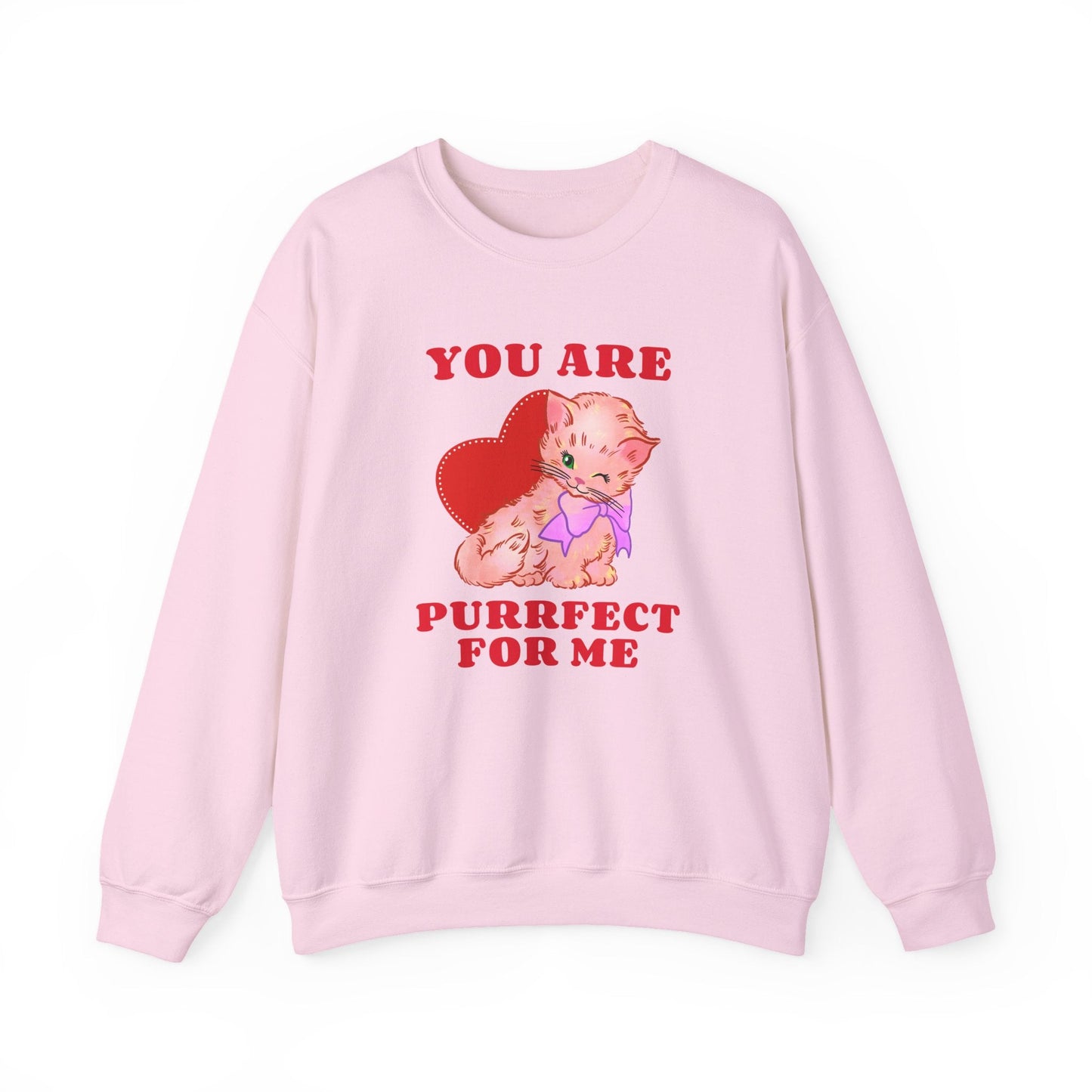 Cat Heart Sweatshirt Unisex Valentines Day Fifty Fifty Cotton Poly Blend Crewneck