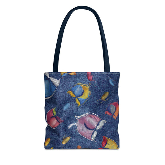 Denim Fabric Imitation Print Unisex Canvas Bag Poly Spun 3 Sizes Tote Bag 193-3