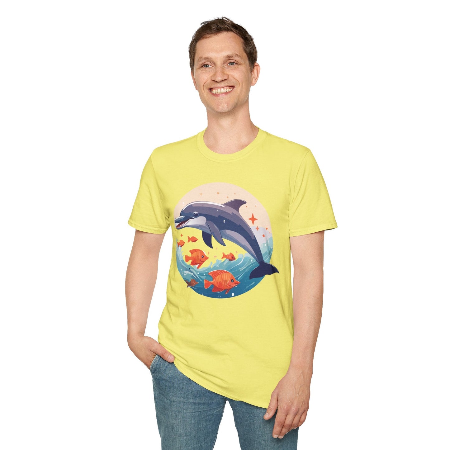 Unisex Dolphin Shirt Gildan Softstyle 64000 Short Sleeve Fish Tee With Dolphin Graphic