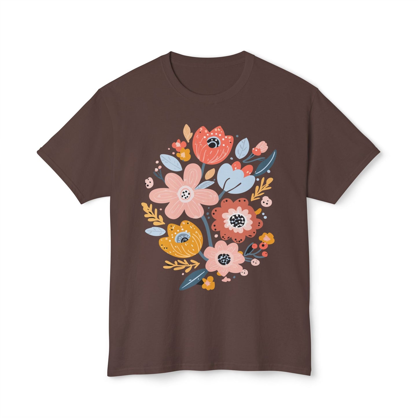 Unisex Floral Art T Shirt with Vintage Flowers Print One Hundred Percent Cotton Tee Printed In USA
