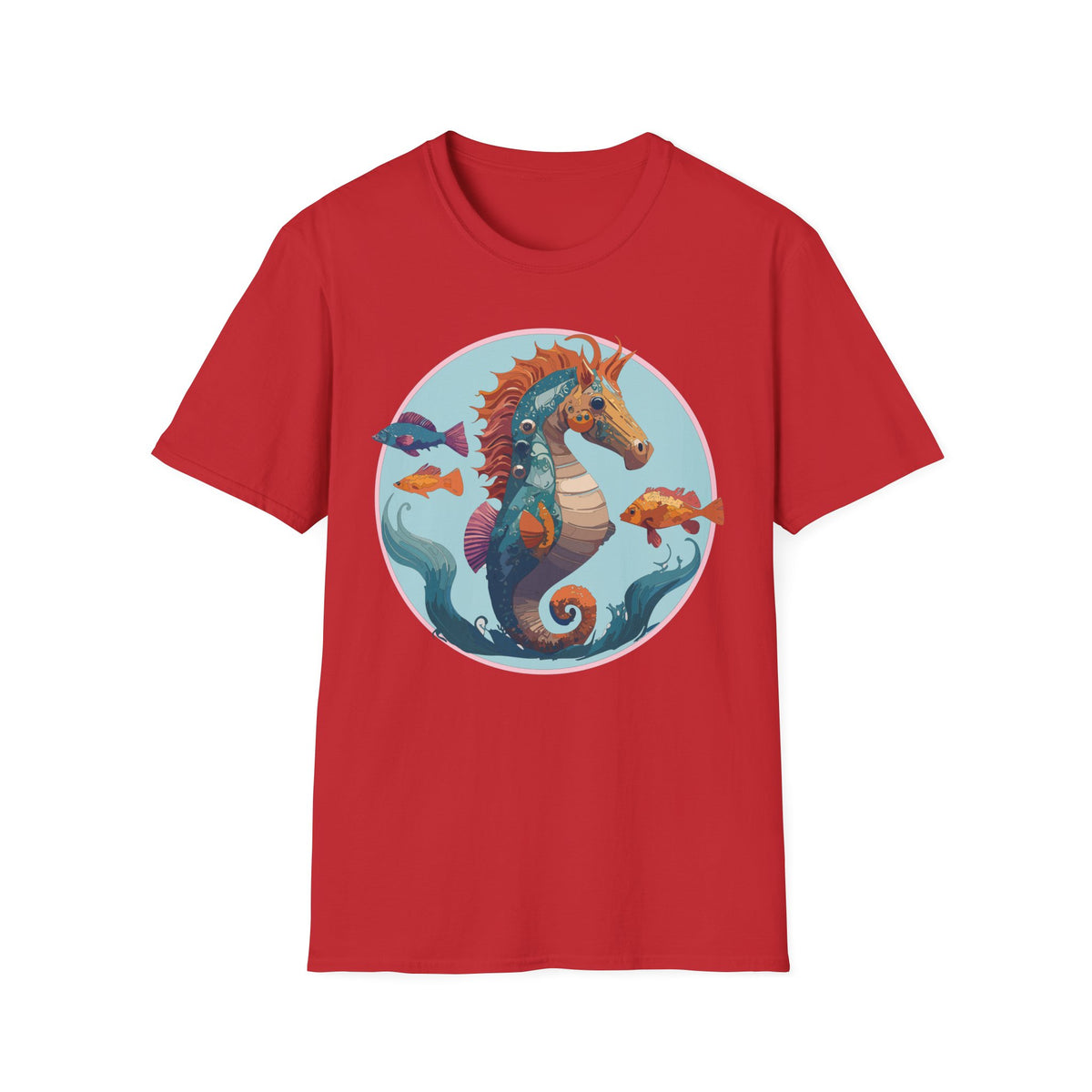 Colorful Seahorse Illustration T-Shirt | Ocean Fish Scene