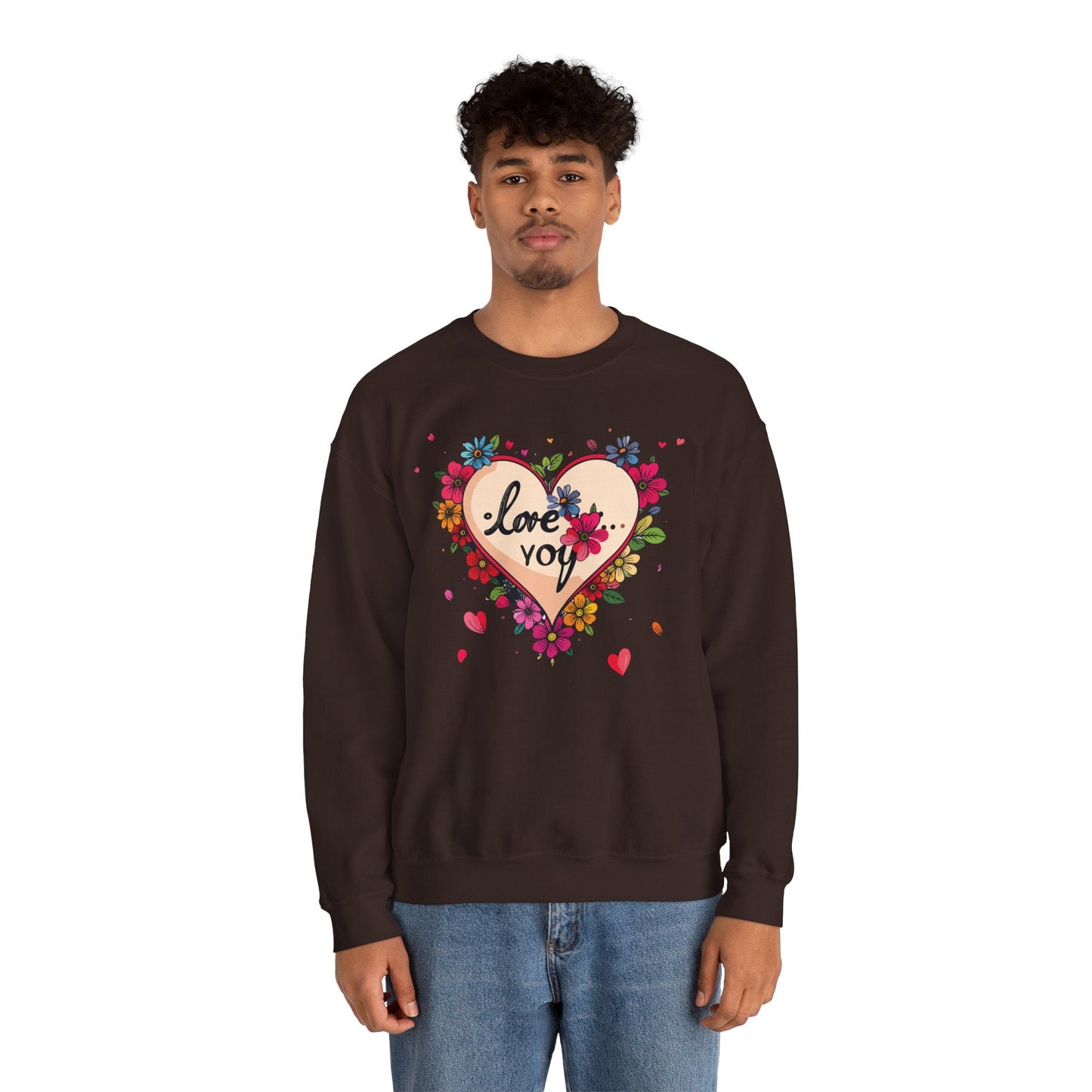 Floral Heart Love Sweatshirt Floral Heart Valentines Day Unisex Crewneck Fifty Fifty Cotton Polyester