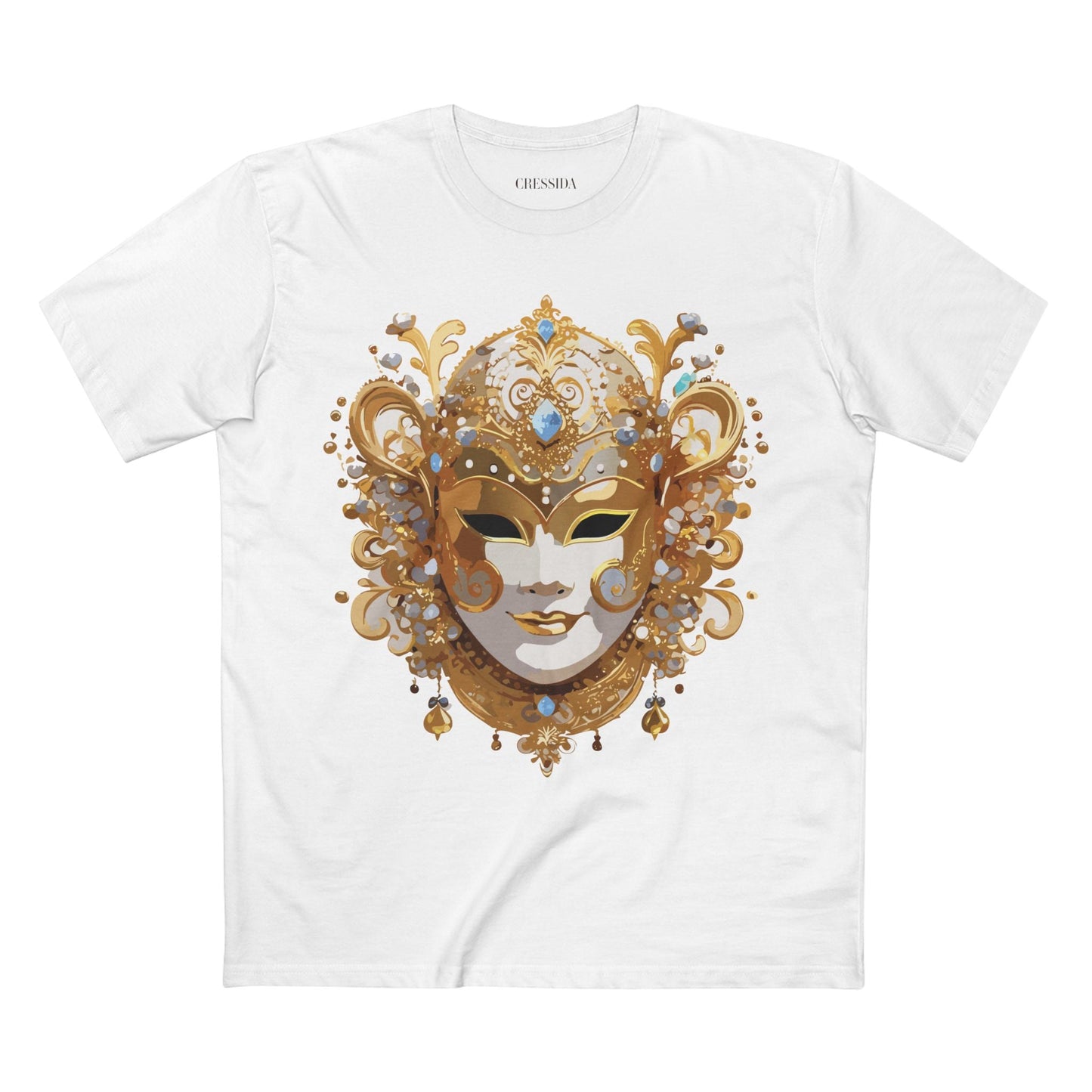 Carnival Mask Graphic T-Shirt Unisex 100 Cotton With Antique Gold Art Design Tee 25