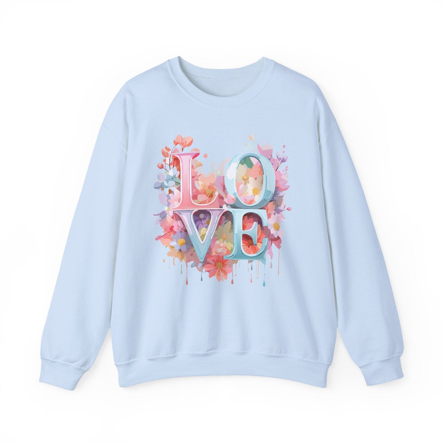 Floral Love Sweatshirt Unisex Valentines Day Crewneck Gildan 18000 50 Cotton 50 Polyester