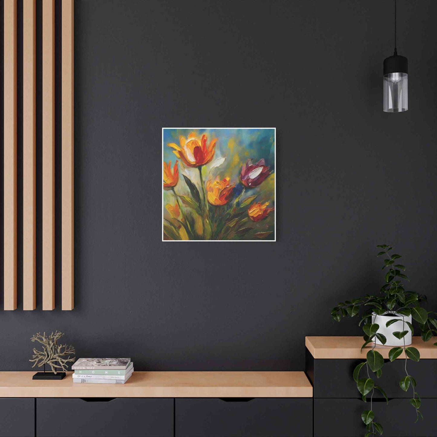 Tulips Print Canvas, Floral Oil Paint Print 20x20, 24x24, 30x30, 32x32, 36x36 Art Design Pine-Wood Inner Frame MC-146