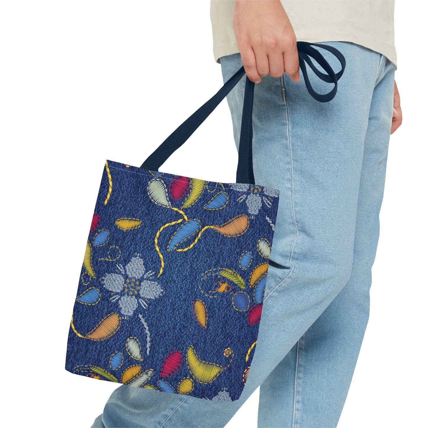 Denim Fabric Imitation Print Unisex Canvas Bag Poly Spun 3 Sizes Tote Bag 155