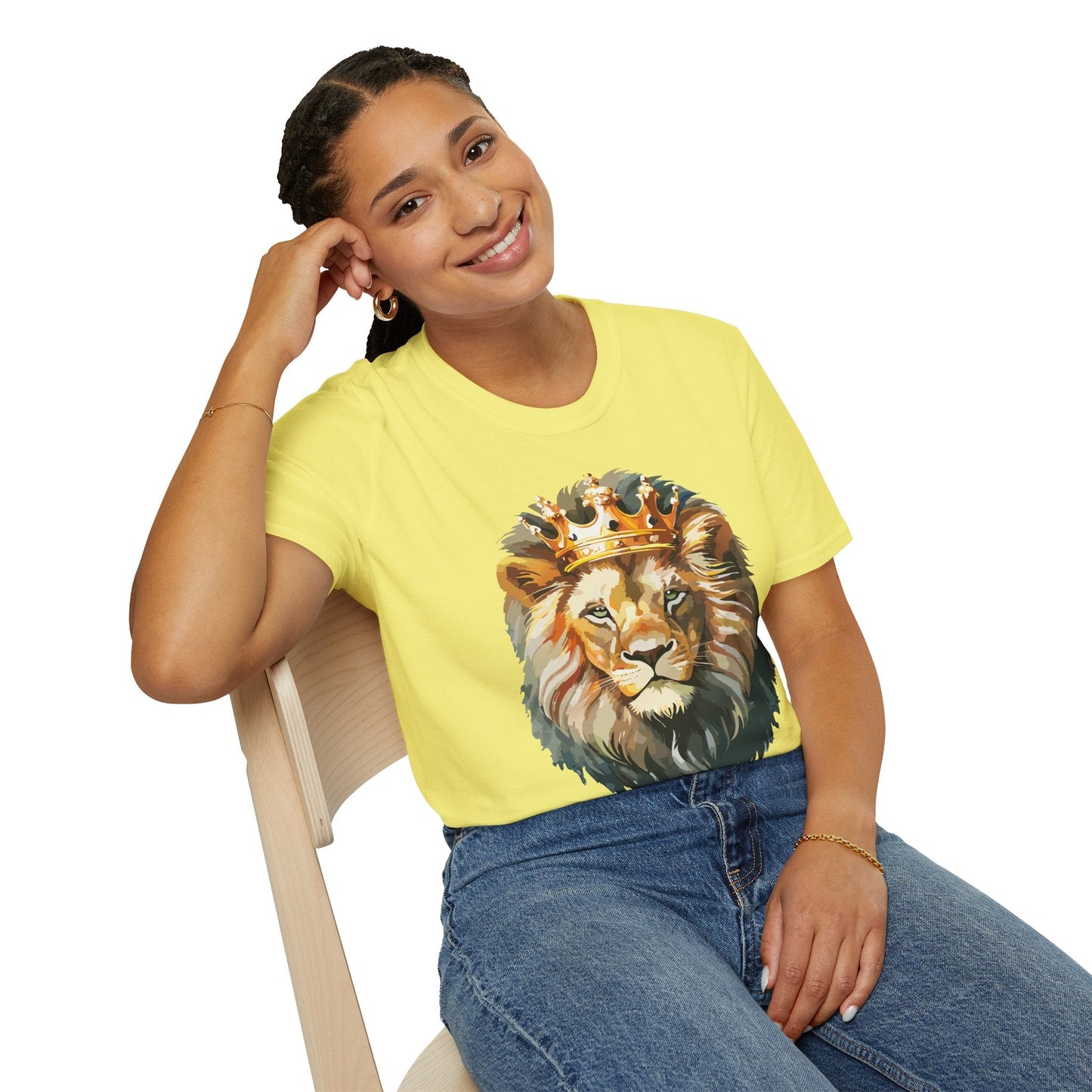 Unisex Lion Print T Shirt Softstyle 64000 One Hundred Percent Ring Spun Cotton