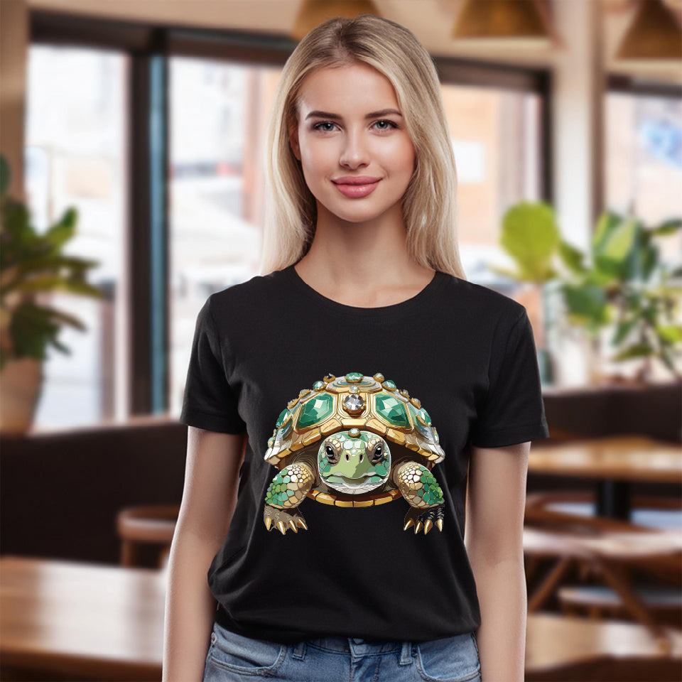 Turtle Graphic Unisex 100 Cotton Tee With Unique Animal Golden Medallion Art Design 31