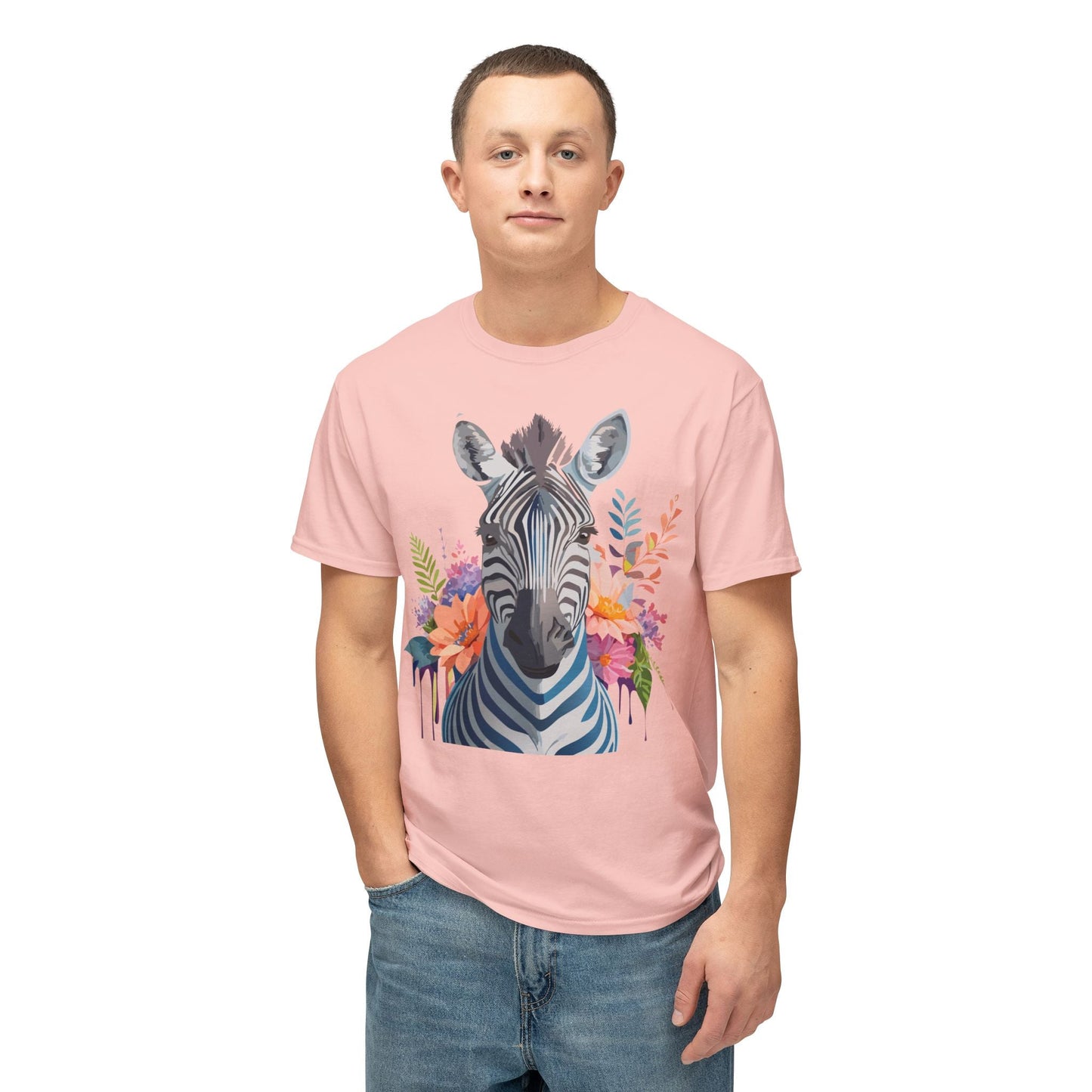 Unisex Zebra Art Print T Shirt HD Cotton Tee Floral Design Made In USA Premium Comfort Breathable