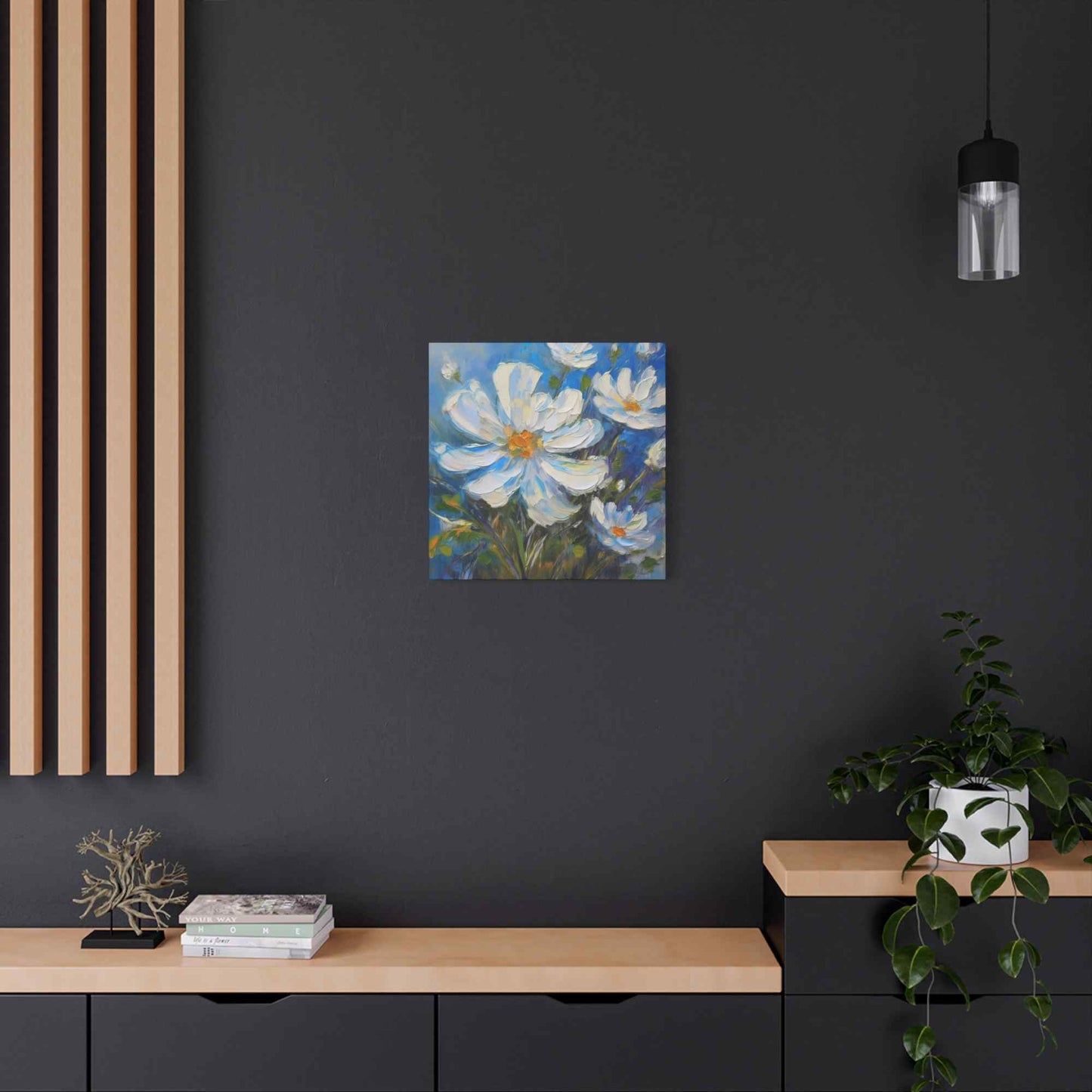 White Flowers Print Canvas, White Flowers Oil Paint Print 20x20, 24x24, 30x30, 32x32, 36x36, Art Design Print Non-Frame MC-7
