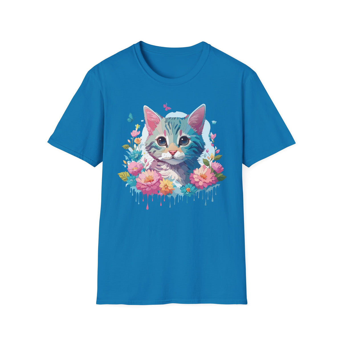 Watercolor Kitten Floral Tee | Cat Face T-Shirt, Spring Floral Design