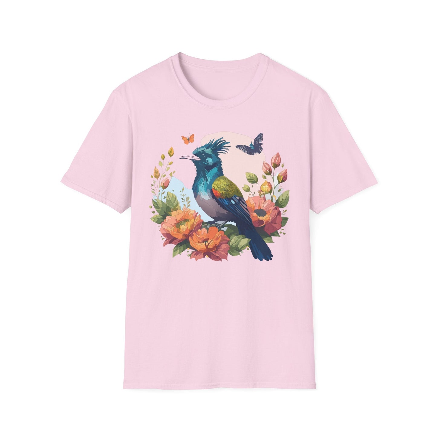 Floral Bird T Shirt Unisex Tee 100 Percent Ring Spun Cotton Softstyle Gildan 64000 Comfort Fit