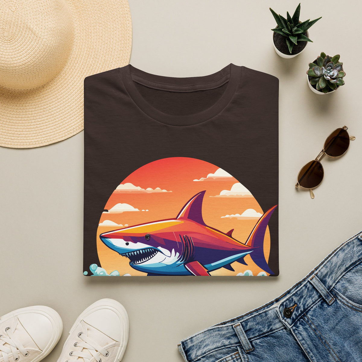 Sunset Shark T-Shirt | Retro Ocean Shark Illustration