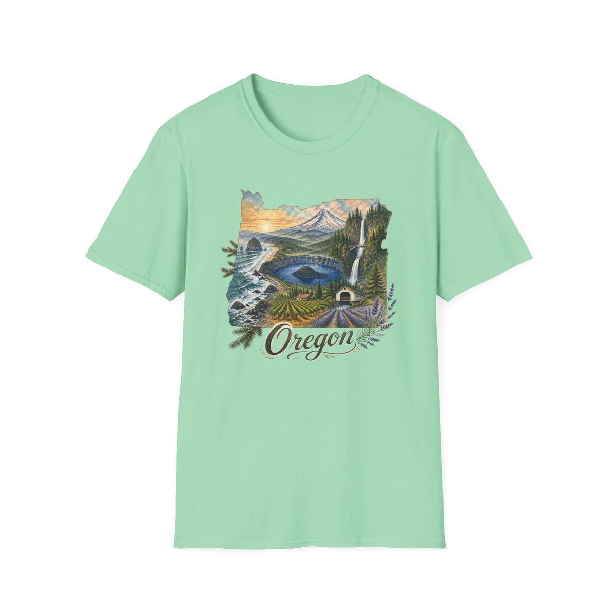 Oregon Crater Lake Mountains Travel Graphic Design Unisex 100 Cotton Gildan T-Shirt