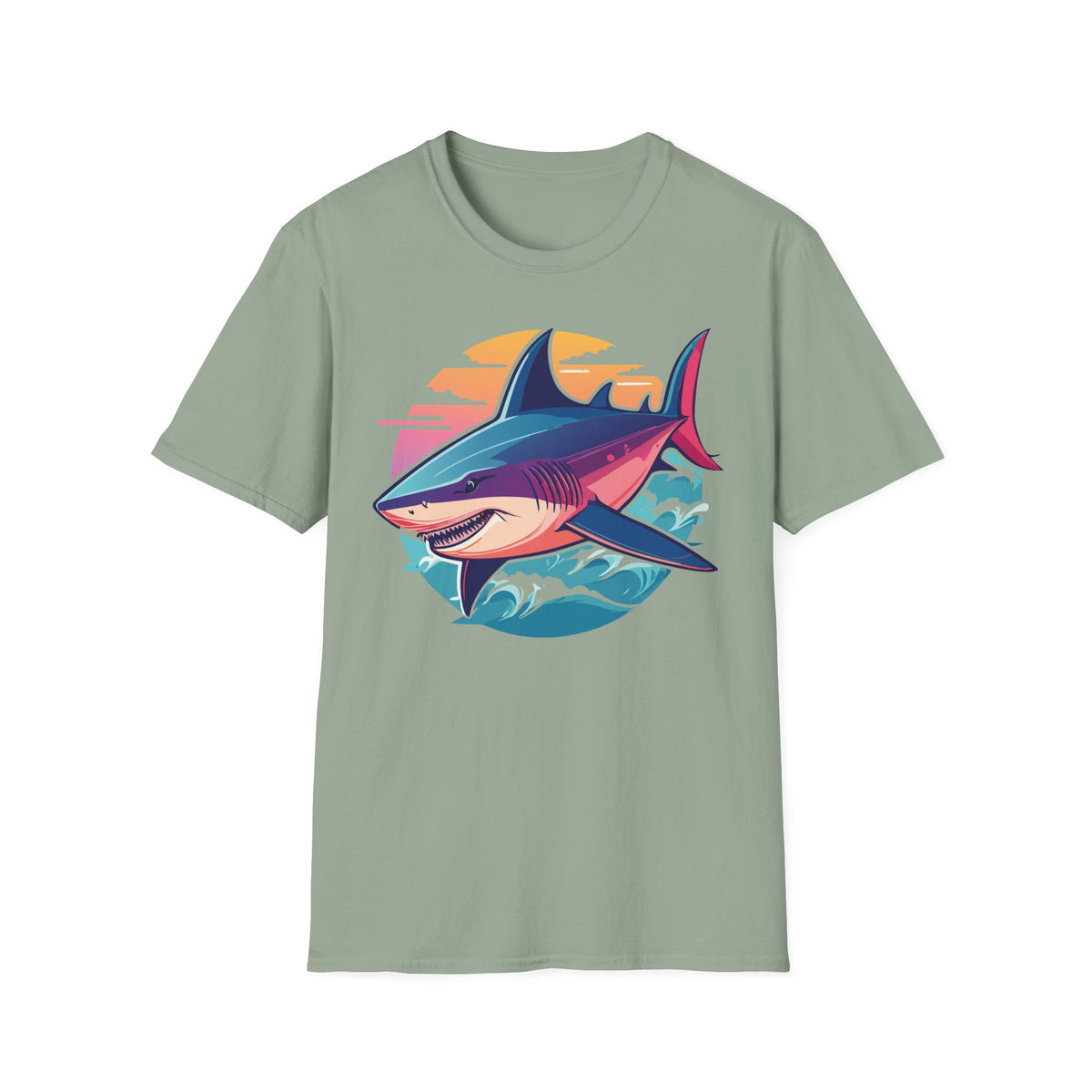 Sunset Shark Illustration T-Shirt | Retro Ocean Wave Tee