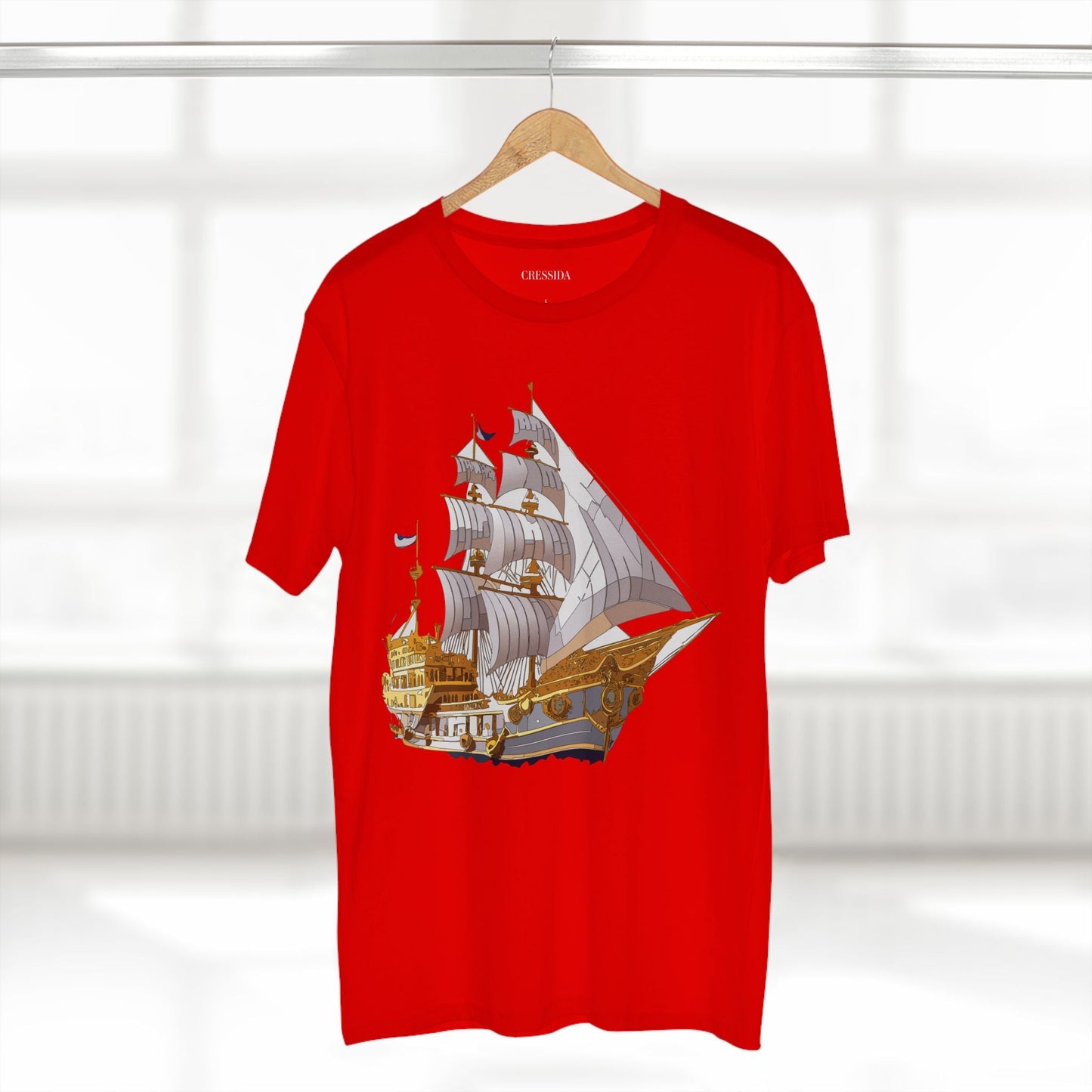 Ship Graphic Unisex 100 Cotton T-Shirt with Gold Frigate Art Design 10
