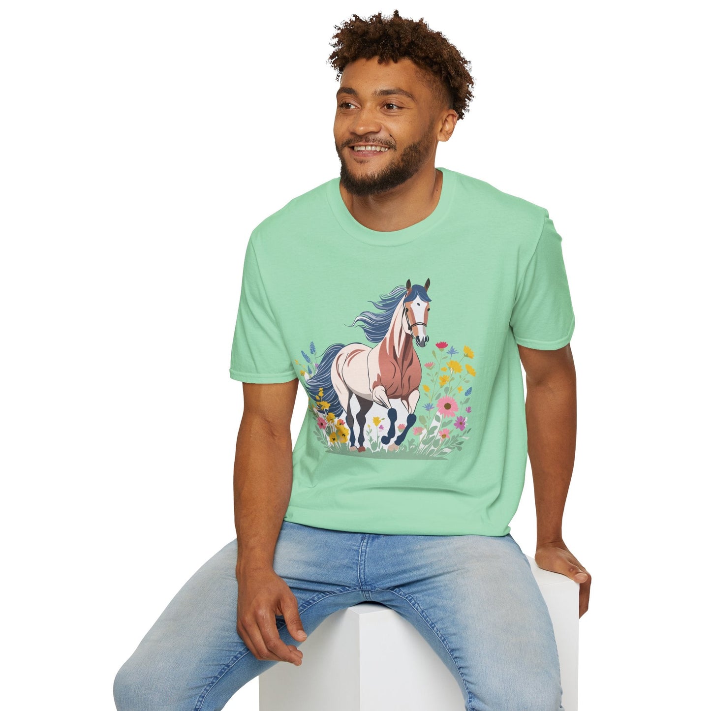 Unisex Horse Tee Softstyle Cotton Shirt With Animals Design Graphic