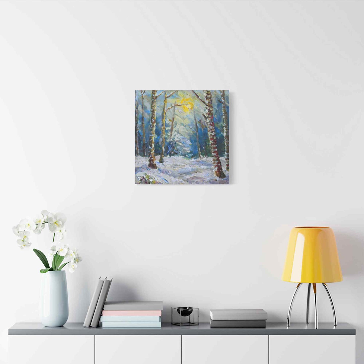 Snow Forest Print Canvas, Oil Paint Print 20x20, 24x24, 30x30, 32x32, 36x36 Art Design Print Pine-Wood Inner Frame MC-79