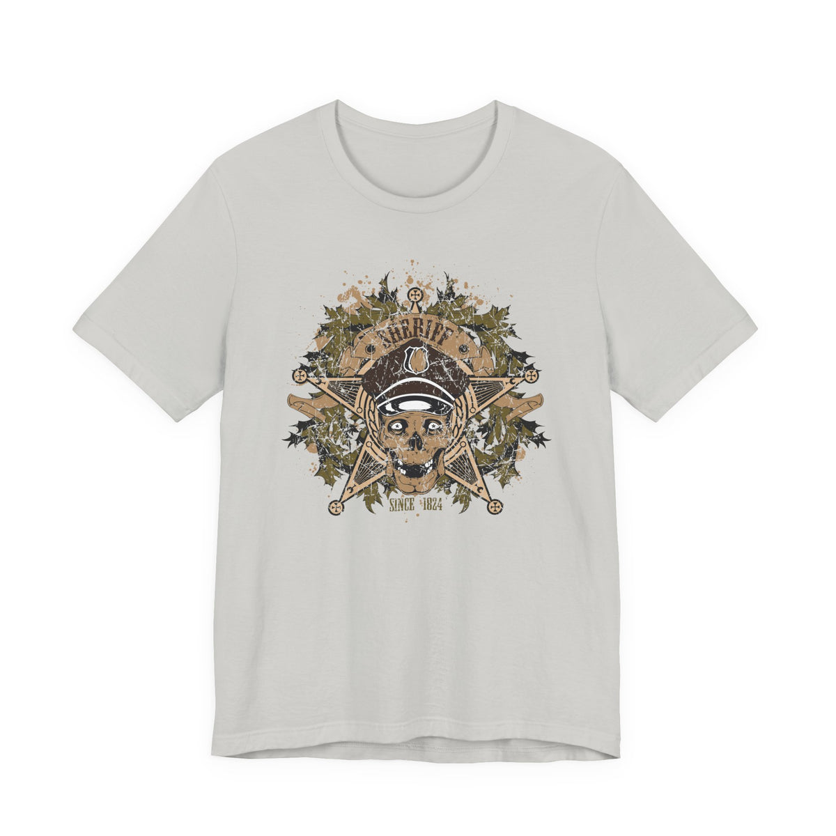 Skull and Crossbones Floral Emblem T-Shirt Nautical Pirate Unisex Cotton Tee Art-45
