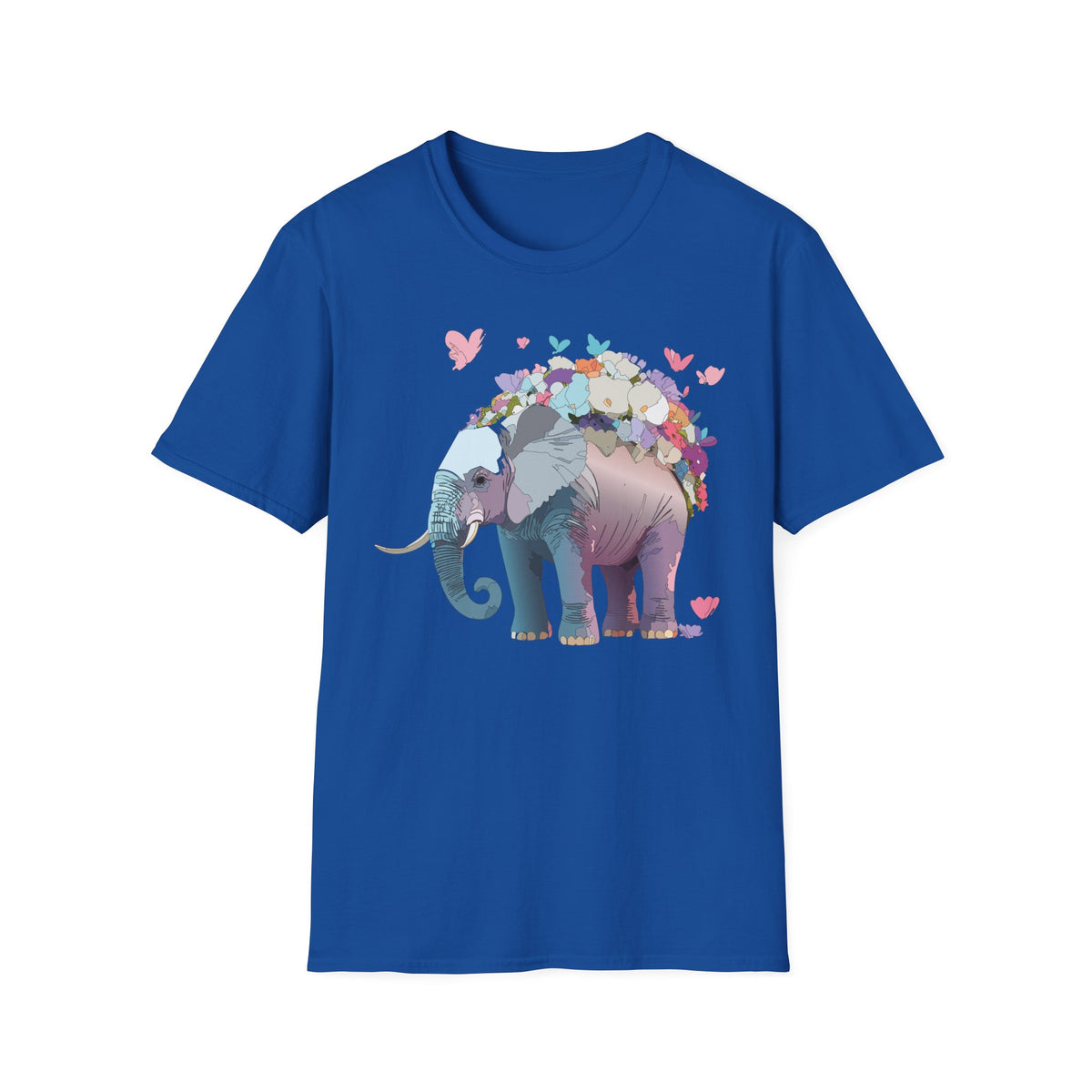 Floral Elephant Illustration T-Shirt | Butterfly Heart Garden Graphic Tee Unisex 100 Cotton Gildan T-Shirt