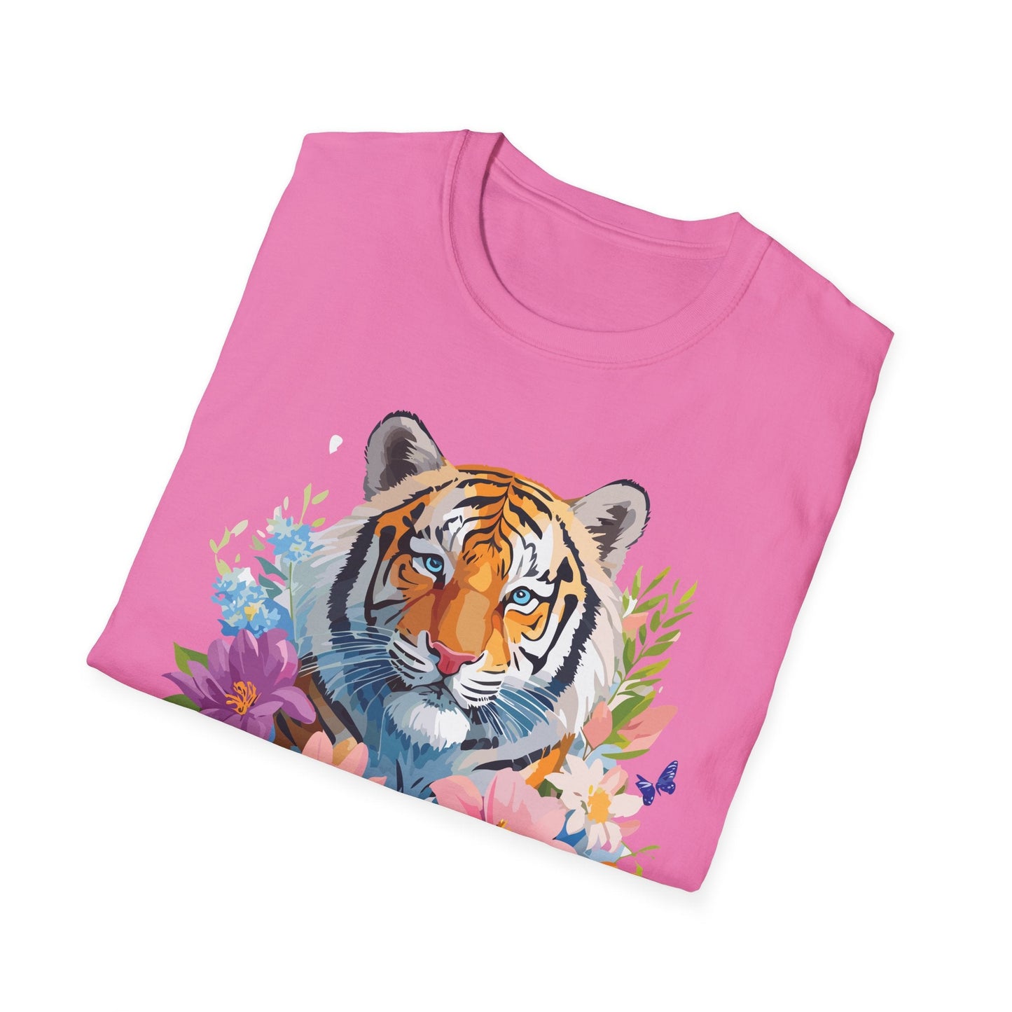 Tiger Print Unisex Softstyle T Shirt 100 Percent Ring Spun Cotton Tee