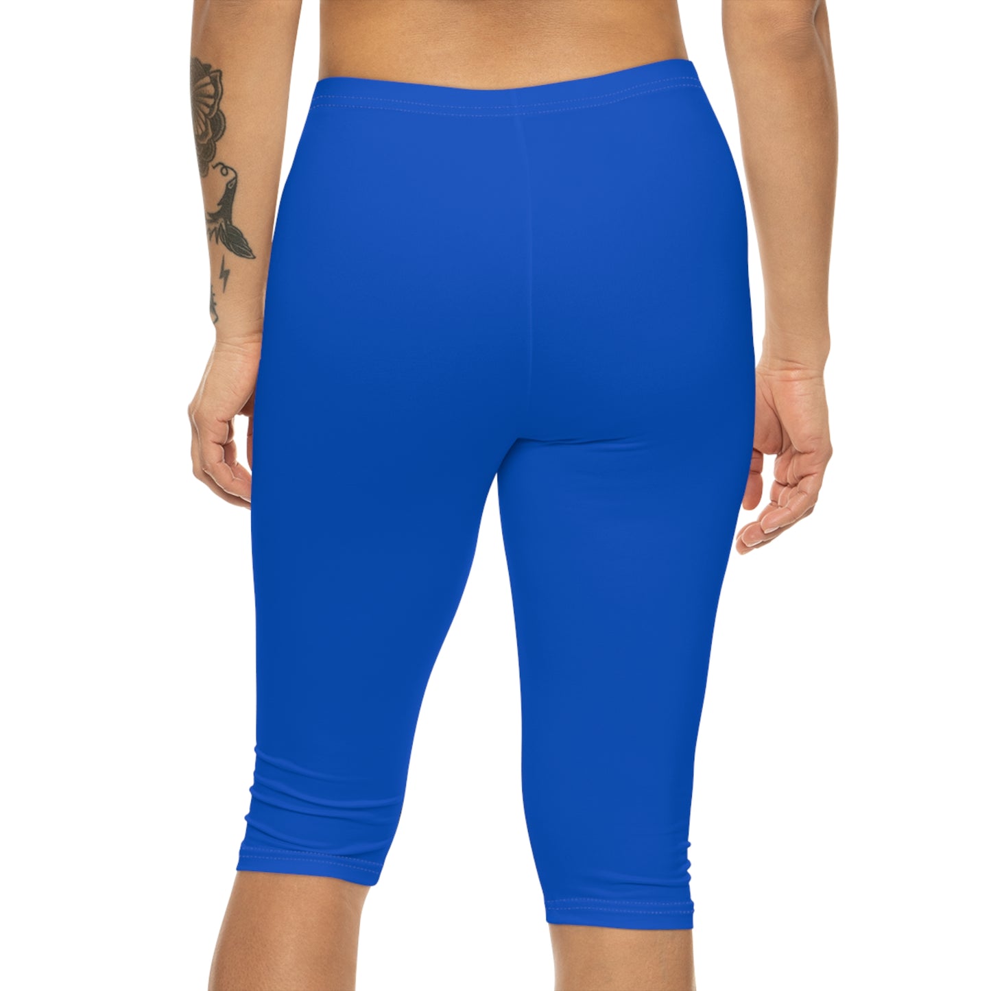 Laser Blue Color Women's Brushed Suede Poly Span Casual Capri Leggings XS-2XL