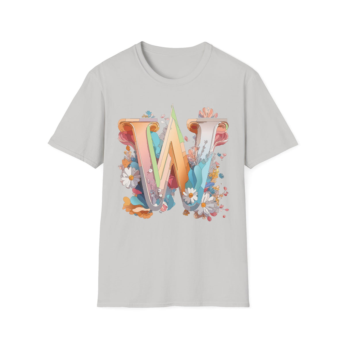 Floral Letter W Monogram T-Shirt | Floral Initial Tee