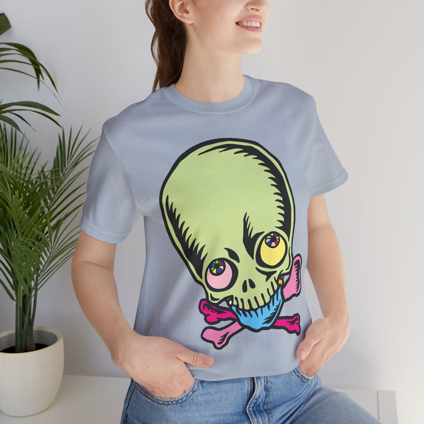 Lt Green Skull Graphic Design Tee, Skull Shirt, Vintage Tees, Art Design T-Shirt, Vintage Graphic Tee, Art Shirts with Skulls