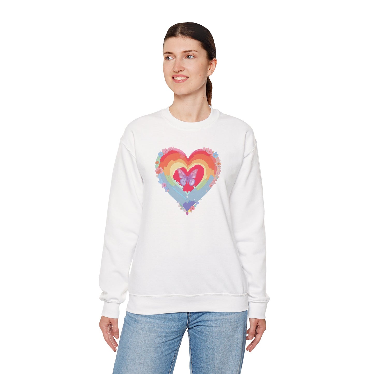Rainbow Heart Sweatshirt, Floral Heart Sweatshirt, Floral Love Sweatshirt, Valentine's Day Sweatshirt, Rainbow Heart Floral Sweatshirt 116