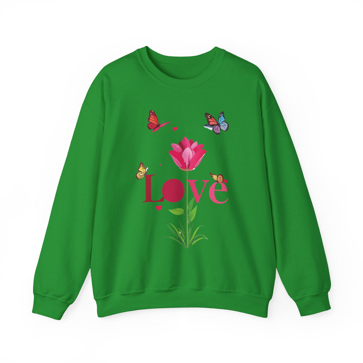 Unisex Floral Love Sweatshirt, Love Floral Sweatshirt, Floral Butterfly Sweatshirt, 50/50 Cotton-Poly Valentine's Day Sweatshirt 02