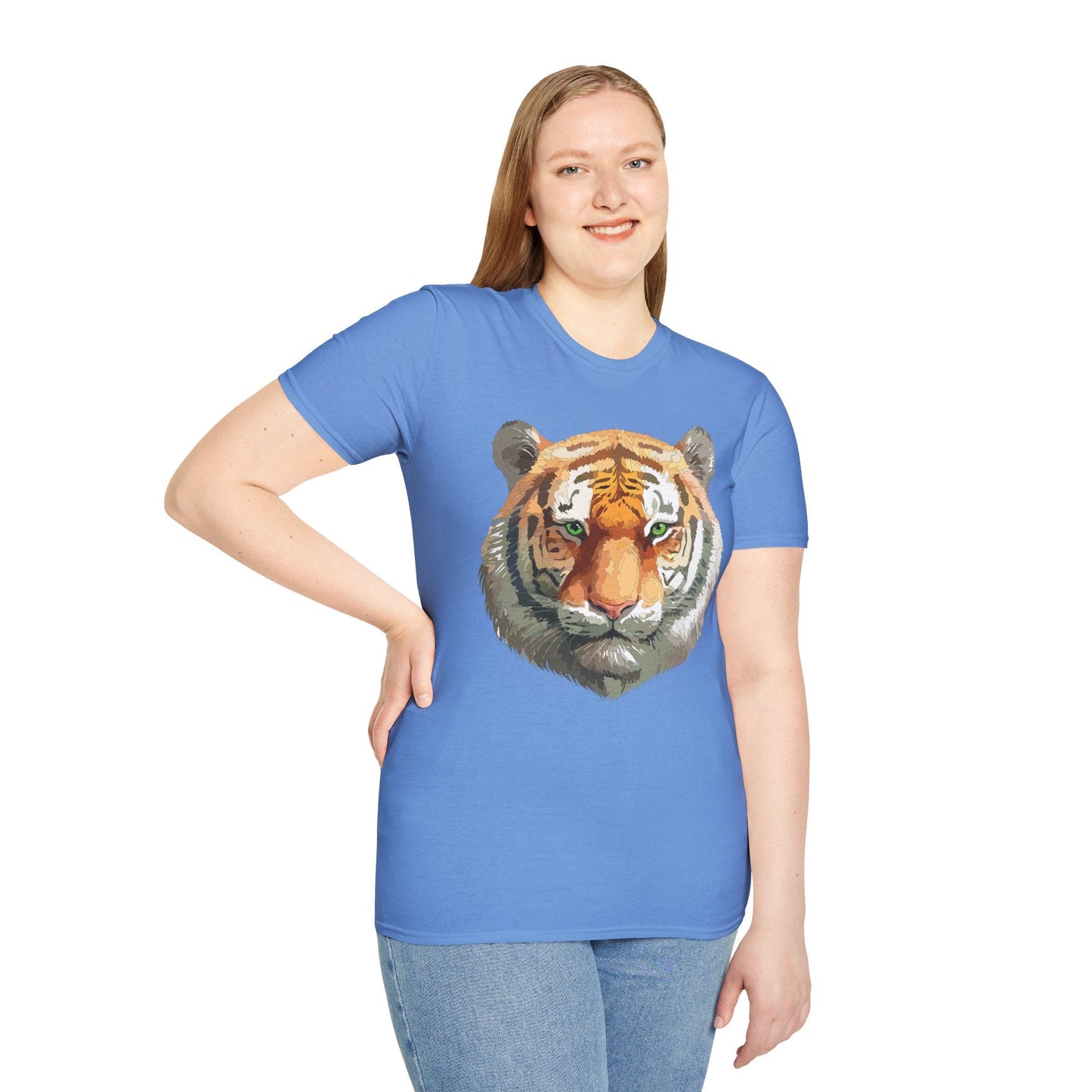 Tiger Print Shirt Unisex Animal Tee Gildan Softstyle 64000 Cotton Comfort