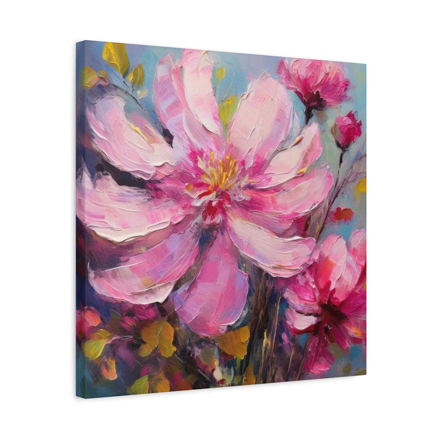 Pink Flowers Print Canvas, Pink Flowers Oil Paint Print 20x20, 24x24, 30x30, 32x32, 36x36, Art Design Print Non-Frame MC-12